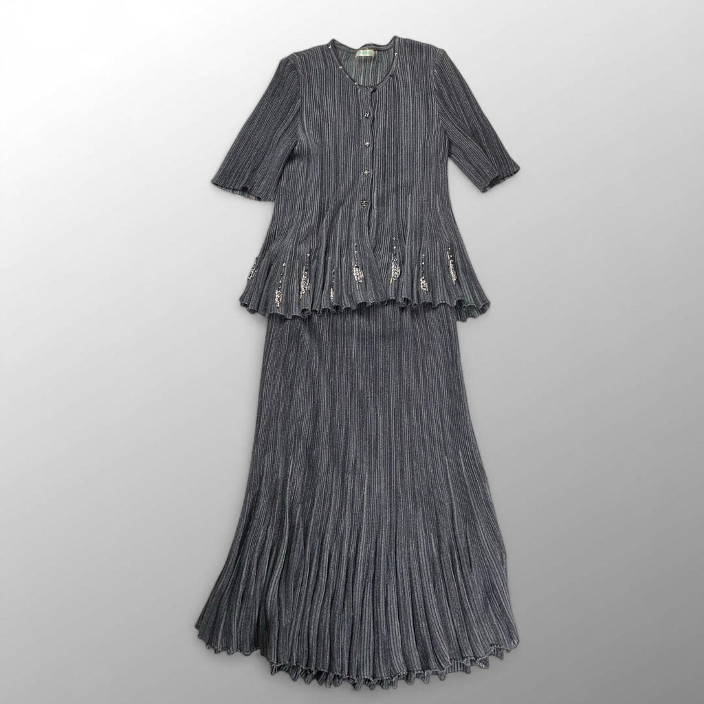 VINTAGE ヴィンテージ / プリーツセットアップ リュネビル刺繍 グレー SIZE:M-L