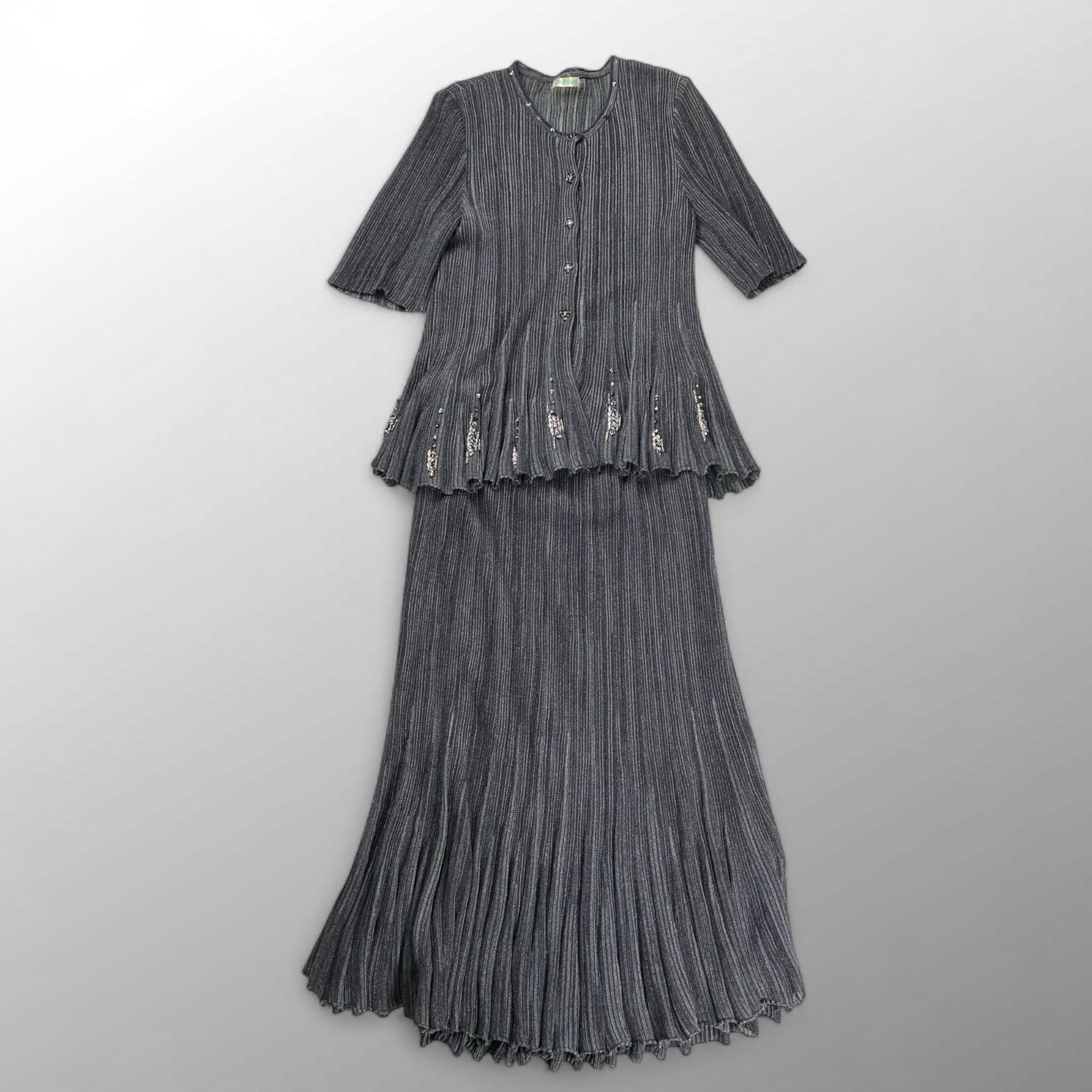 VINTAGE ヴィンテージ / プリーツセットアップ リュネビル刺繍 グレー SIZE:M-L