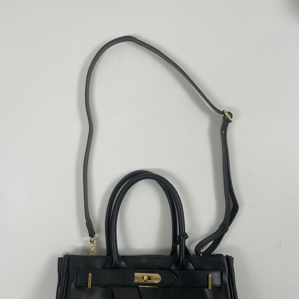 Anne Coquine / クロア付カウレザーハンドバッグ 未使用品 ブラック 参考定価：35,000程度