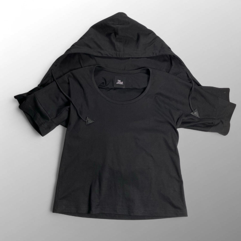 THE URBAN APPAREL / フーディTEE 半袖パーカー ブラック コットン100％