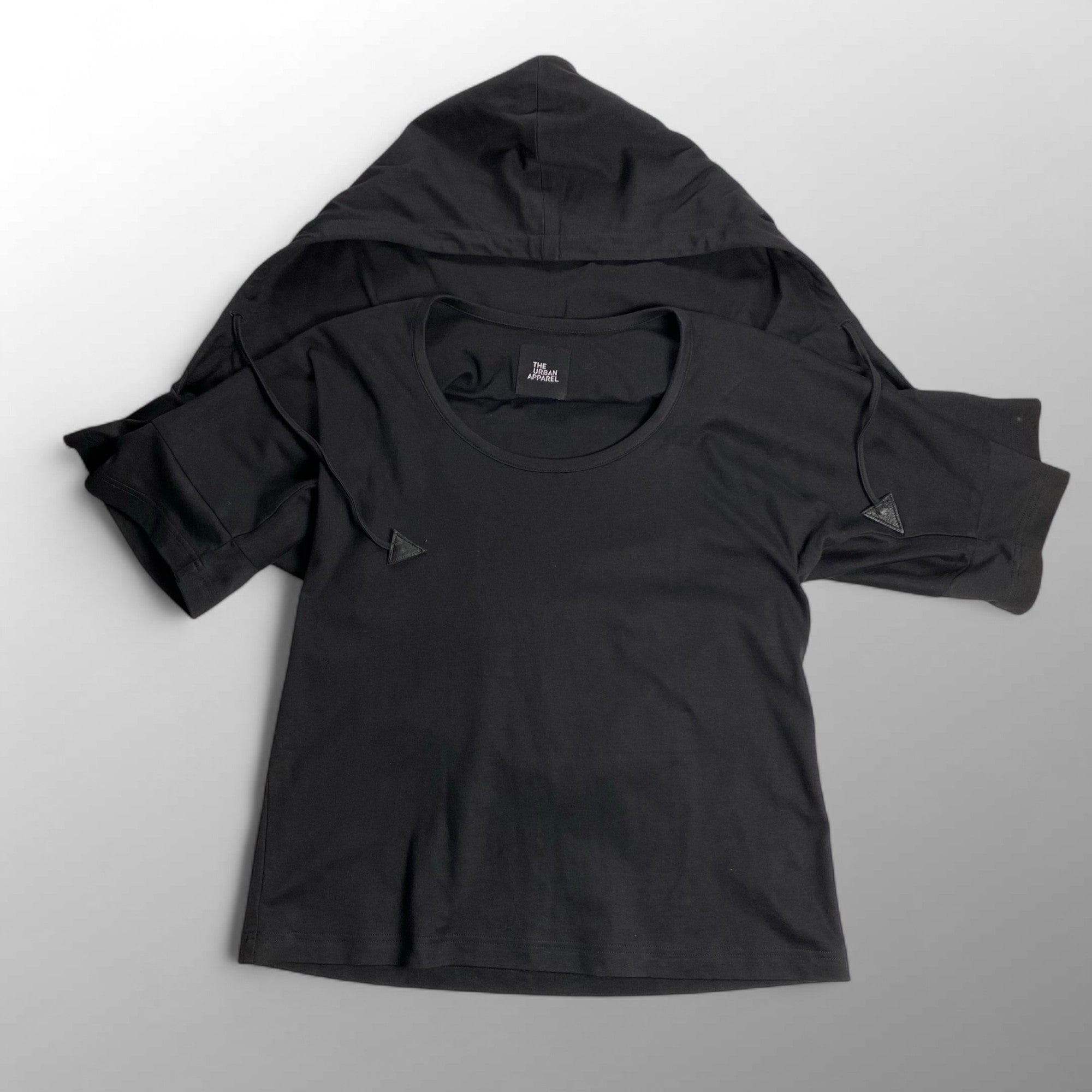 THE URBAN APPAREL / フーディTEE 半袖パーカー ブラック コットン100％