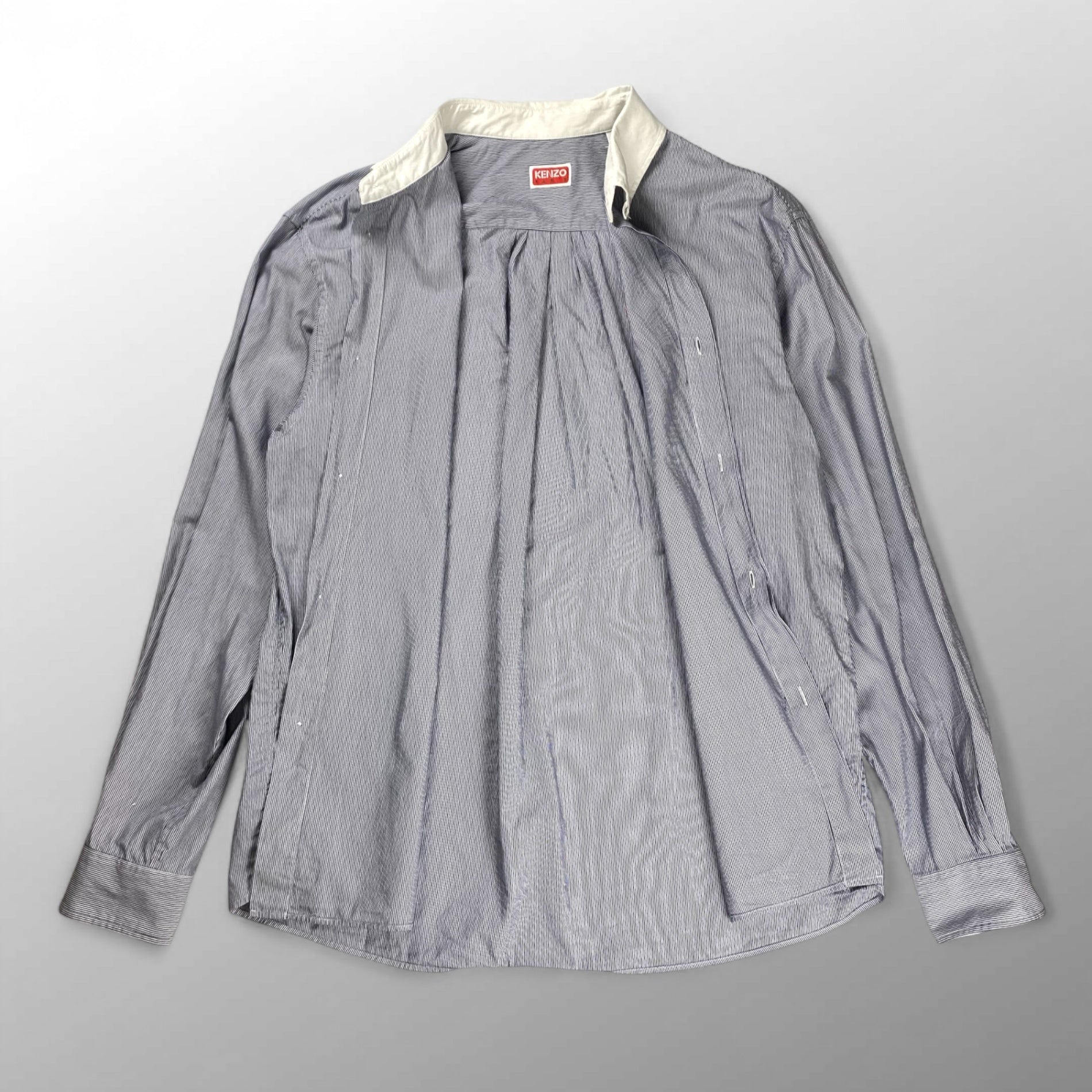 【正規代理店 鑑定済】 KENZO PARIS ケンゾーパリ / BOKE FLOWER ボケ フラワー シャツ クレリック タブカラー ストライプ 参考定価：60,000程度