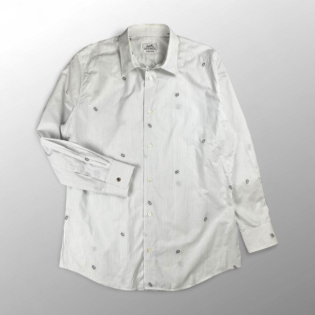 HERMES エルメス / シェーヌダンクル柄 ストライプ シャツ セリエボタン SIZE:40（L程度）