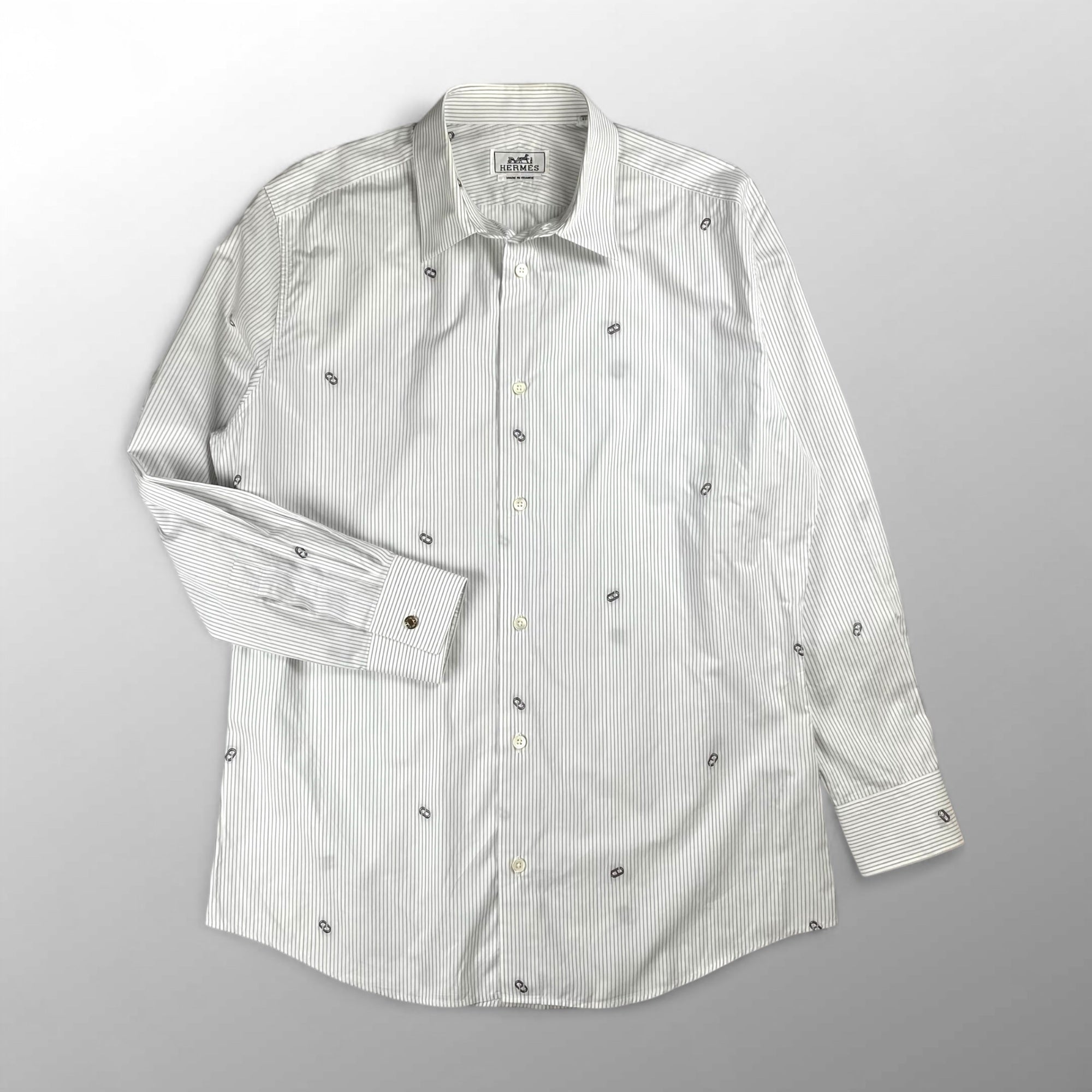 HERMES エルメス / シェーヌダンクル柄 ストライプ シャツ セリエボタン SIZE:40（L程度）