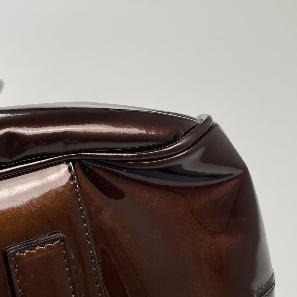 GIORGIO ARMANI ジョルジオ アルマーニ / パテントレザー ギャザードハンドバッグ がま口 YGW559 ブロンズ