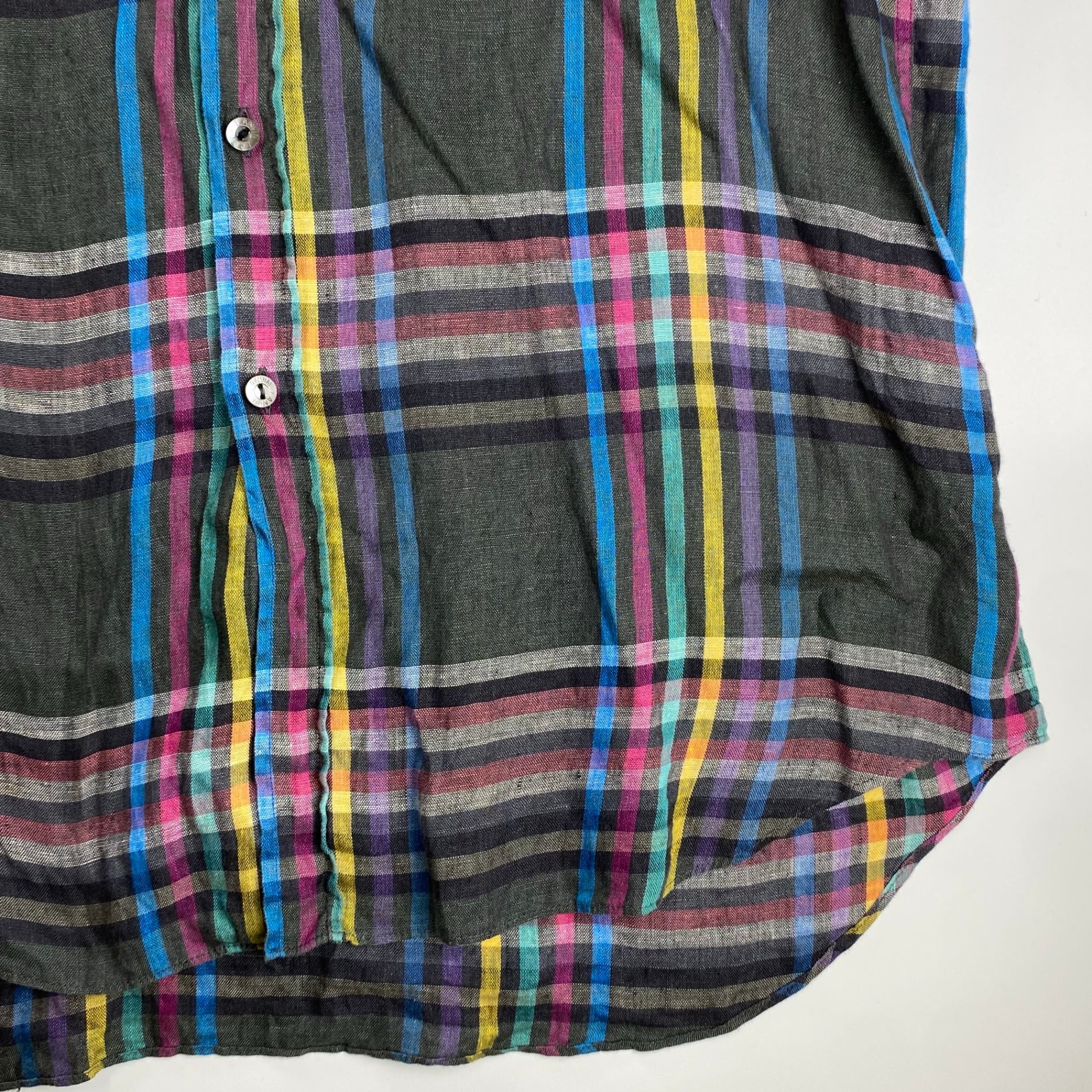 VINTAGE LANVIN PARIS ランバン パリ / リネン100％ チェック柄 ヴィンテージ シャツ MADE IN ITALY SIZE：L