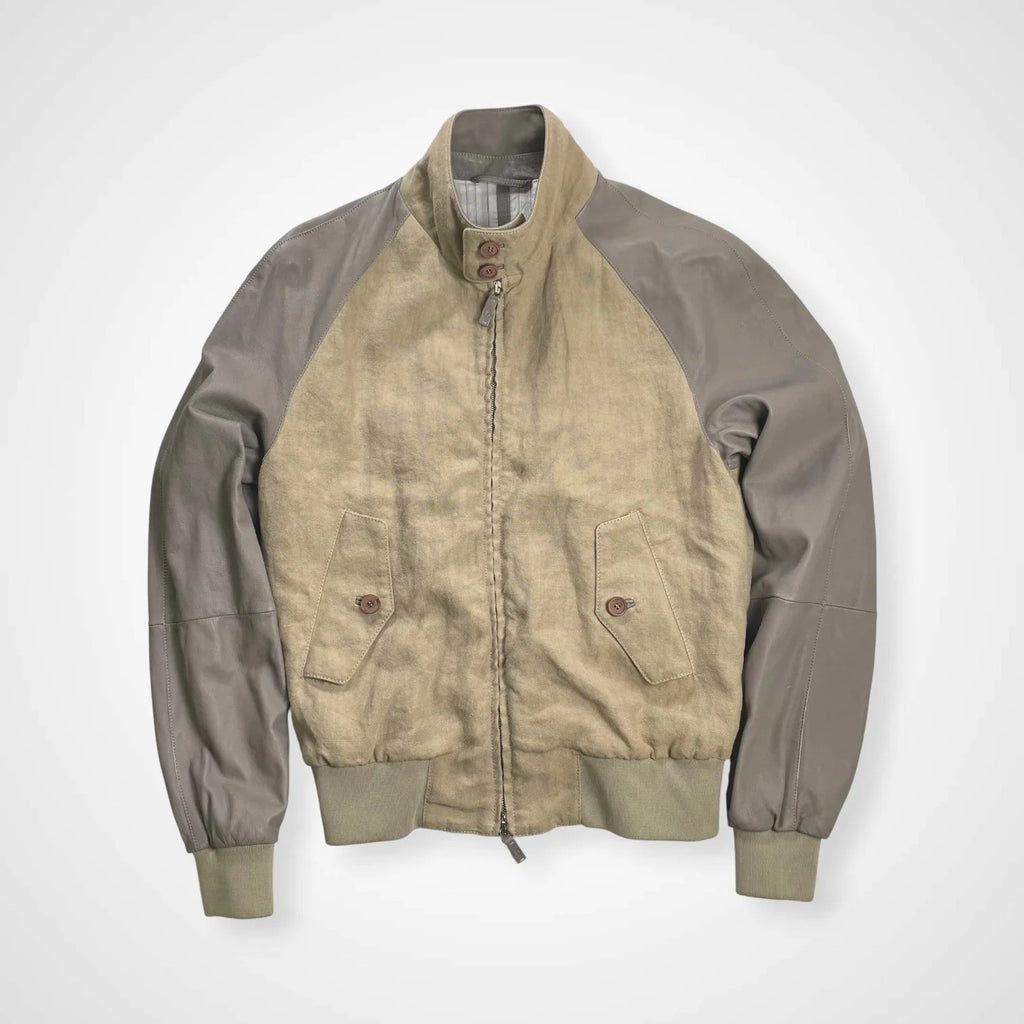 GIORGIO ARMANI ジョルジオ アルマーニ / ラムレザー×リネン 異素材MIX ハリントンジャケット ブルゾン G9タイプ 参考定価：300,000程度 SIZE:46