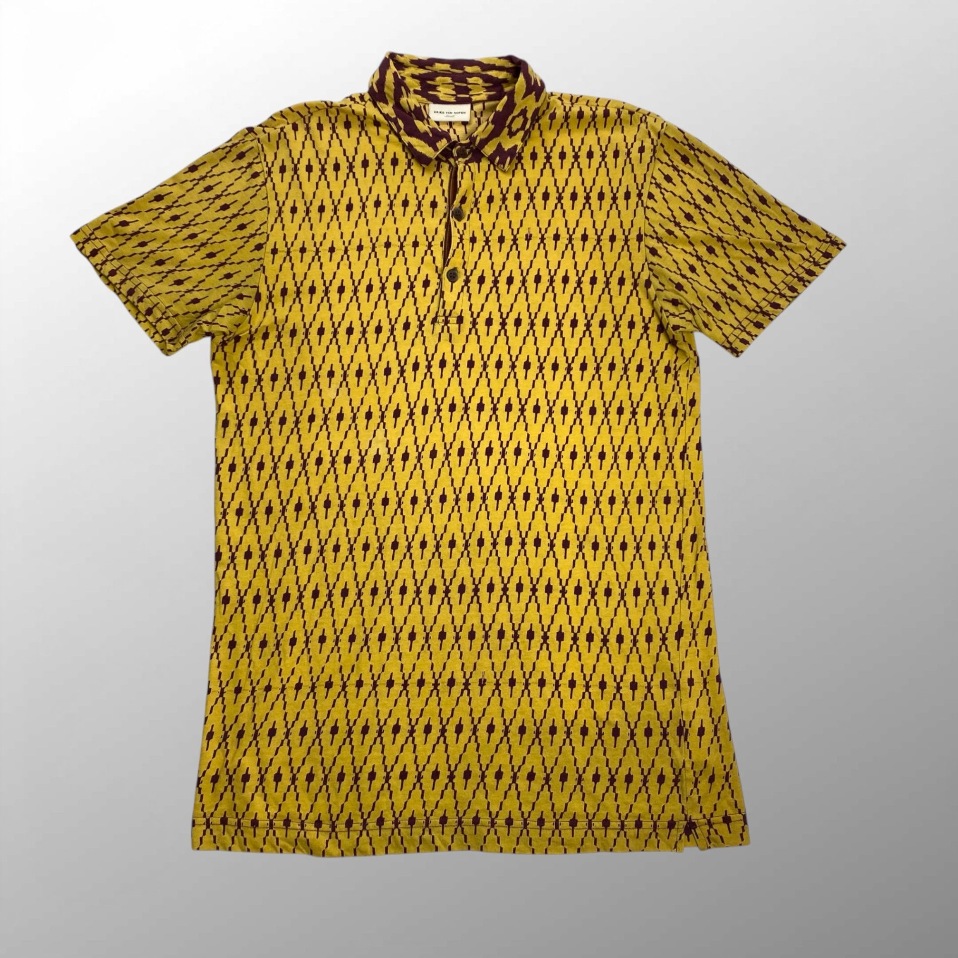 10SS DRIES VAN NOTEN ドリスヴァンノッテン / 総柄 コットンポロシャツ イエロー×パープル SIZE：S