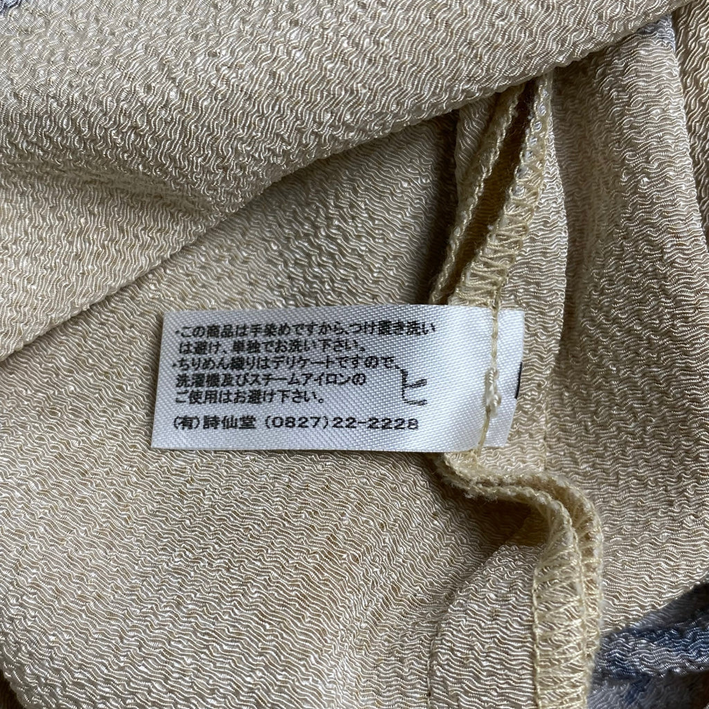 詩仙堂 BY HITOSHI TAMURA / 日本画 舟柄 ちりめん ワンピース くるみボタン 日本製 参考定価：35,000程度