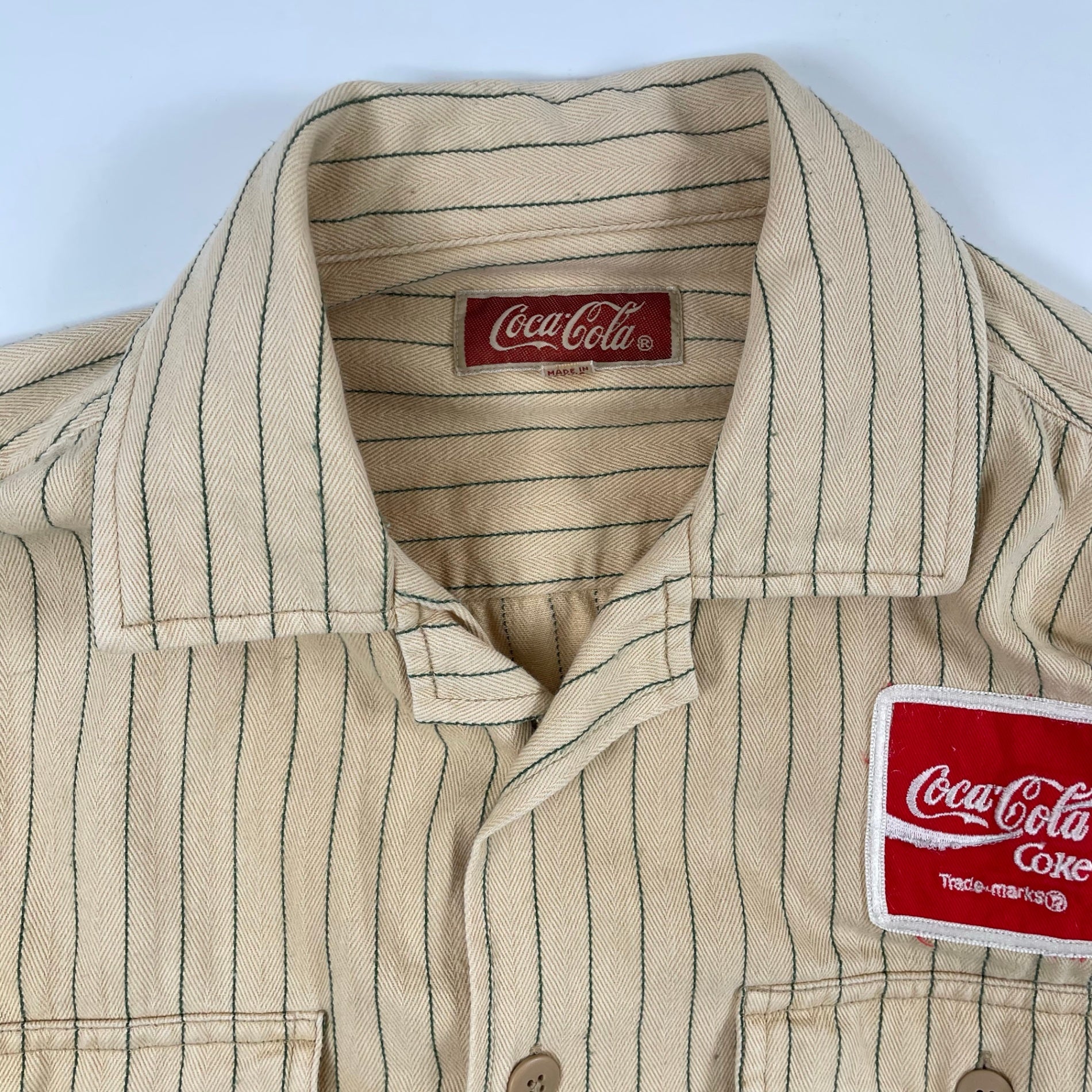 Coca-cola / ヴィンテージ ストライプワークシャツ 企業物 SIZE:L
