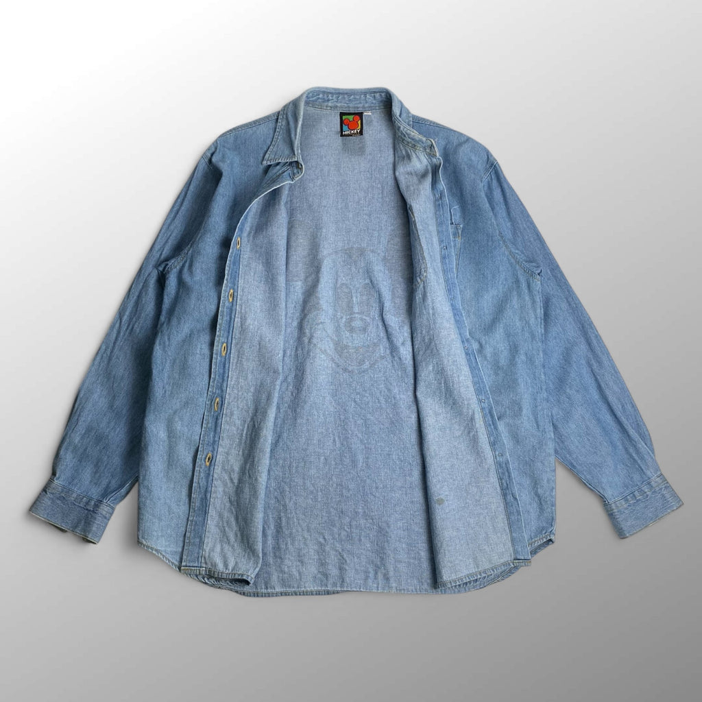 90年代 MICKEY UNLIMITED ディズニー ミッキー / ミッキープリント デニムシャツ ユニセックス SIZE：L