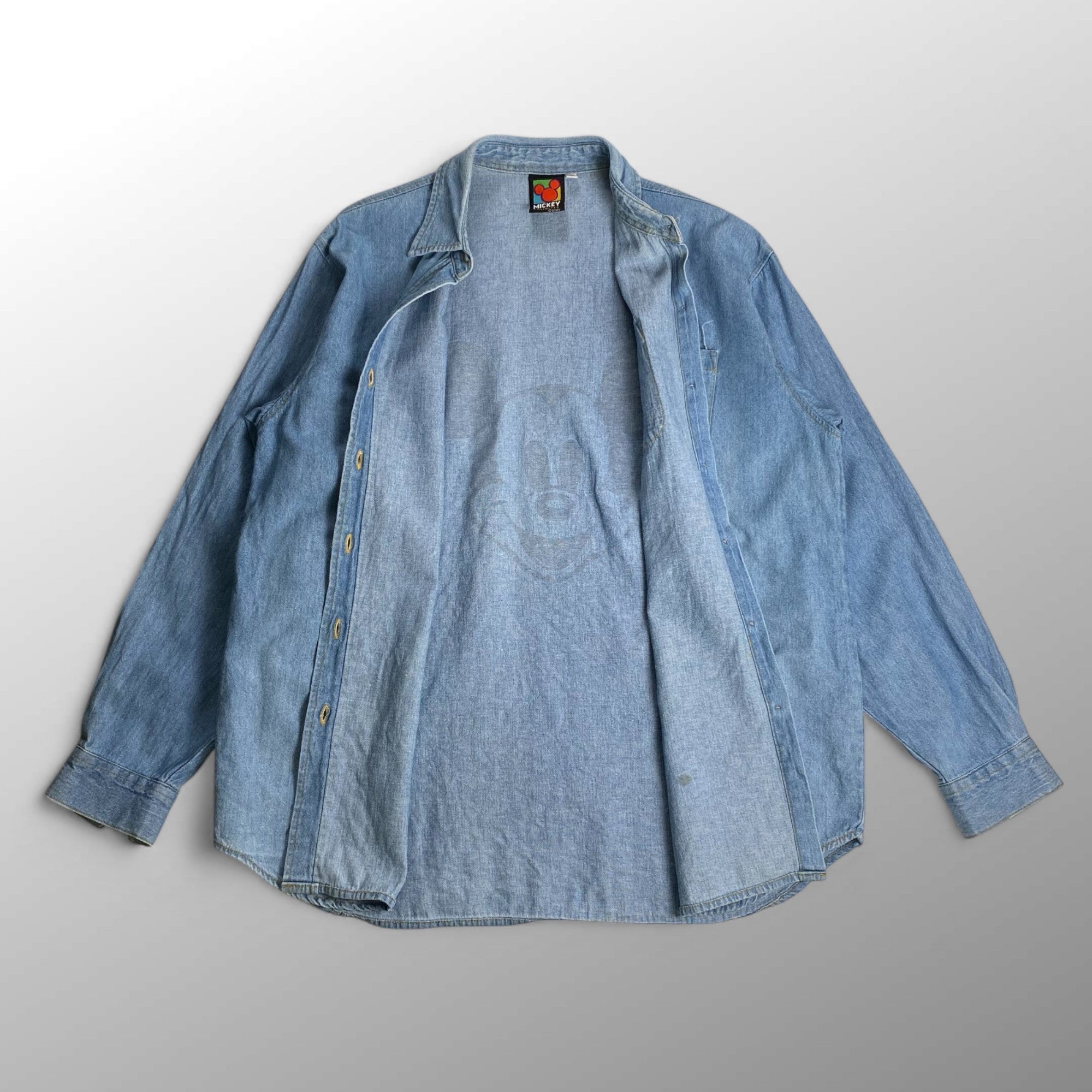 90年代 MICKEY UNLIMITED ディズニー ミッキー / ミッキープリント デニムシャツ ユニセックス SIZE：L