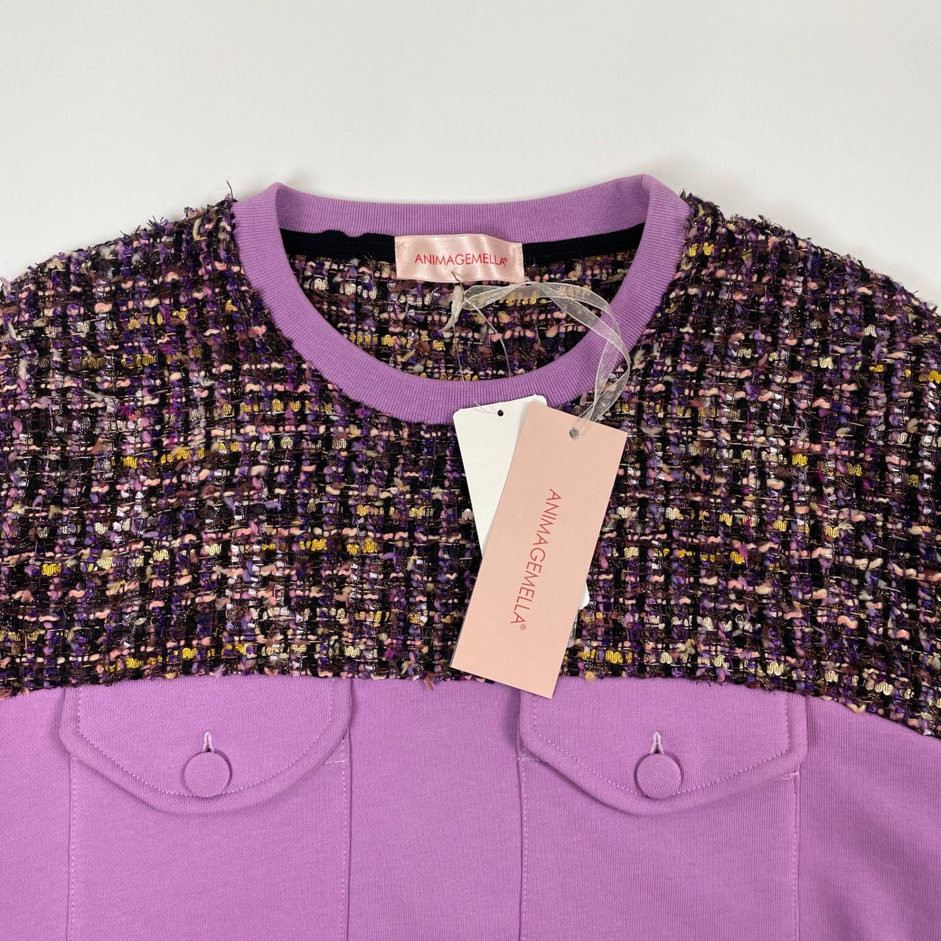 ANIMAGEMELLA / ツイード切替スウェット 未使用品 参考定価：23,000+tax SIZE:M