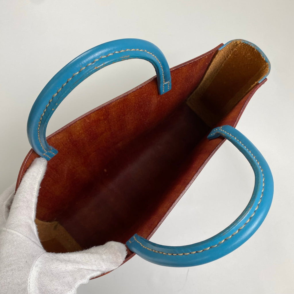レザークラフト / レザーハンドバッグ バーガンディ×ターコイズブルー