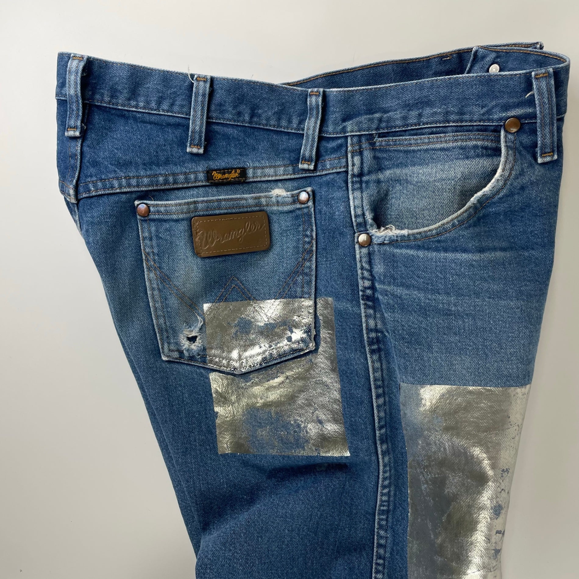 Wrangler GREEN DOOR ラングラー グリーンドア / リメイク箔押しデニムパンツ USA生地 SIZE:33×38(カットオフ)