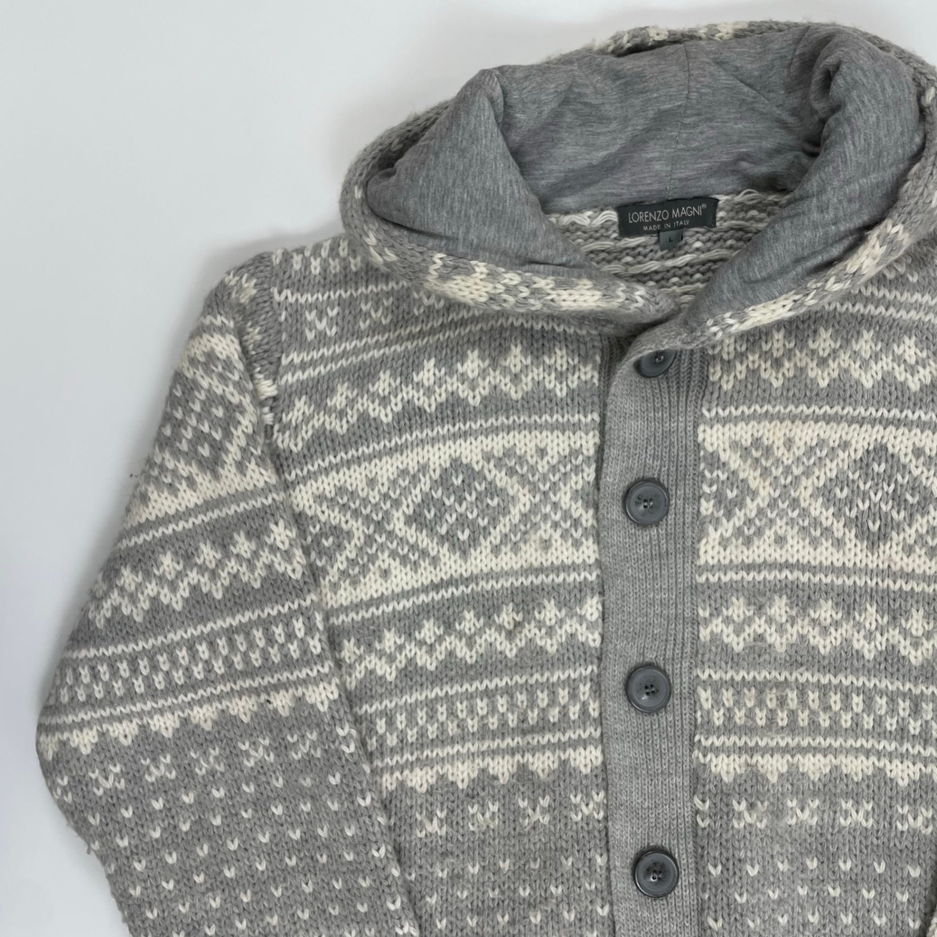 LORENZO MAGNI ロレンツォ マグニ / ノルディックニットパーカー イタリア製 参考定価：26,000程度 SIZE:L