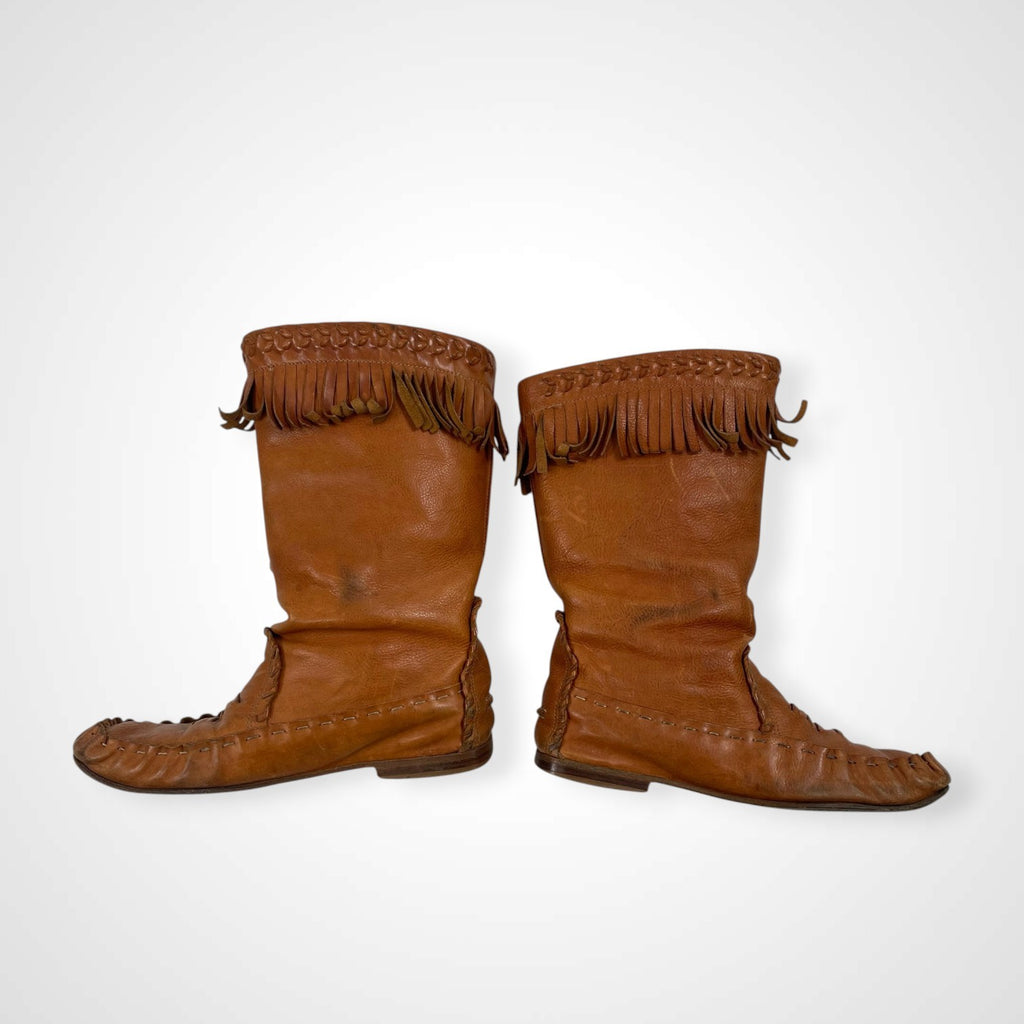 VINTAGE ヴィンテージ / フリンジレザーブーツ ブラウン Y2K イタリア製 SIZE:24.5cm程度