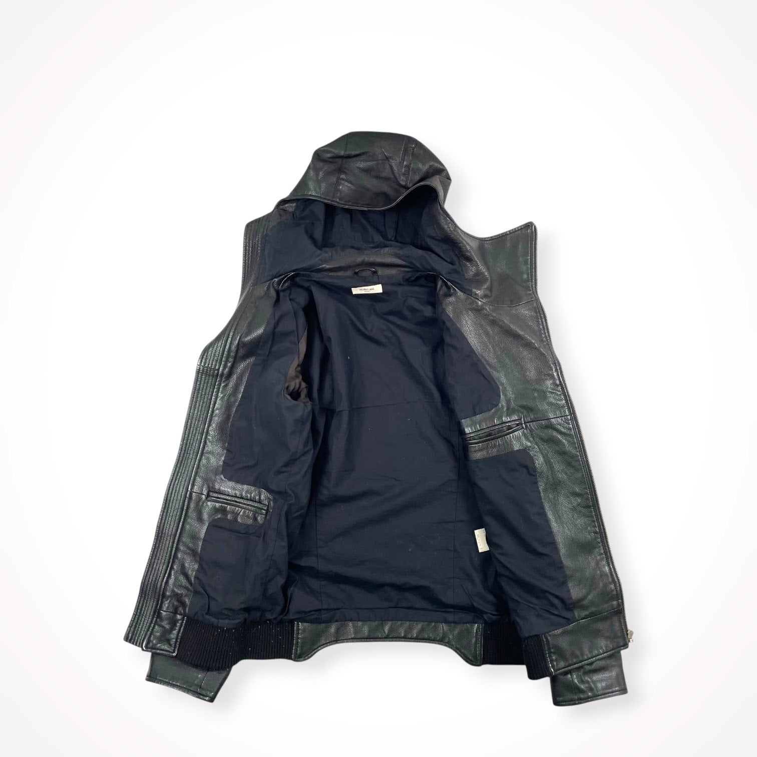 HELMUT LANG / アシンメトリーレザーフーディ 09年製 SIZE:S