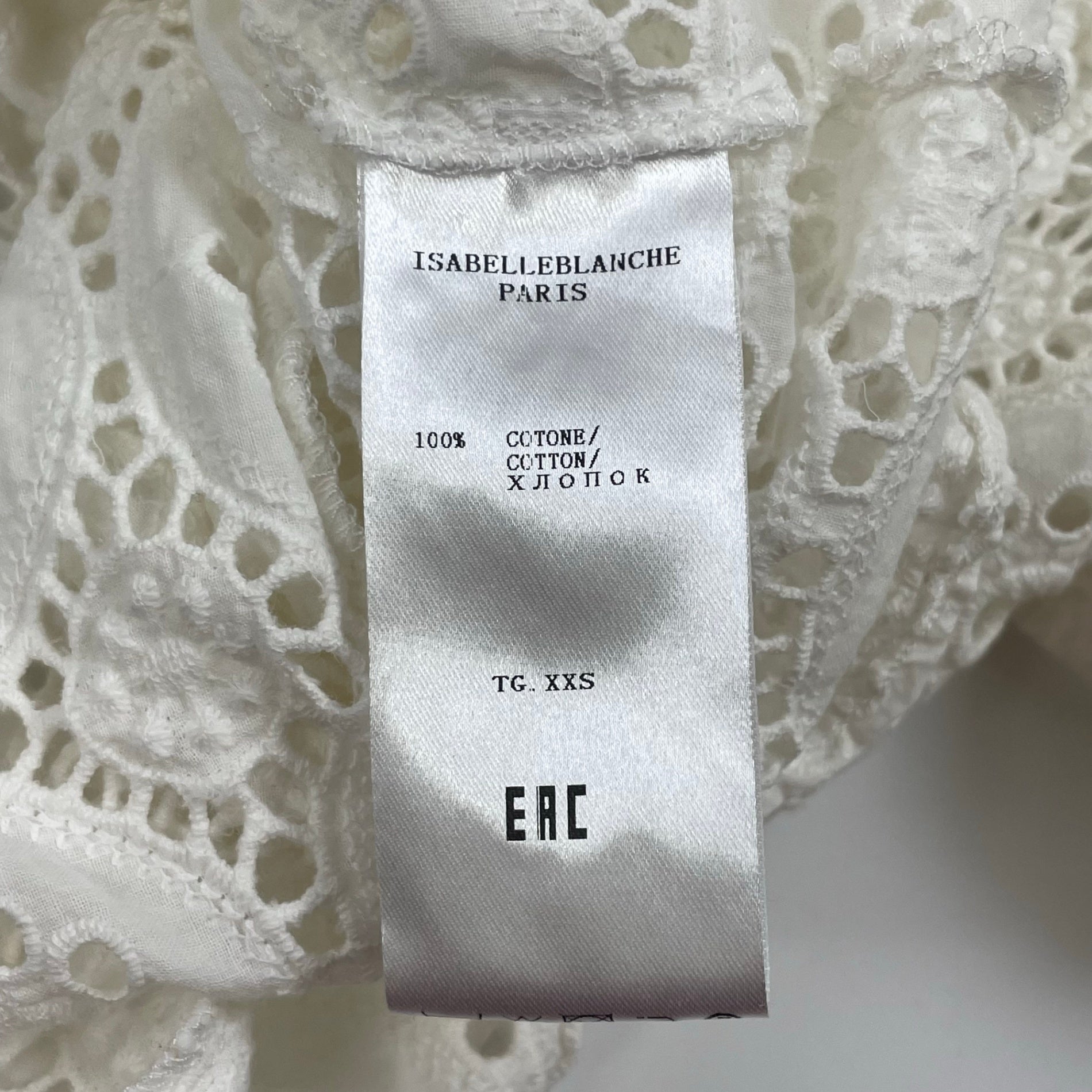 ISABELLE BLANCHE イザベルブランシュ / カットワークレースブラウス 参考定価：40,000程度 SIZE：XXS