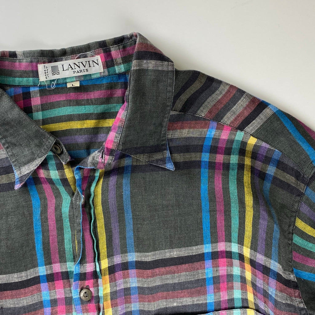 VINTAGE LANVIN PARIS ランバン パリ / リネン100％ チェック柄 ヴィンテージ シャツ MADE IN ITALY SIZE：L