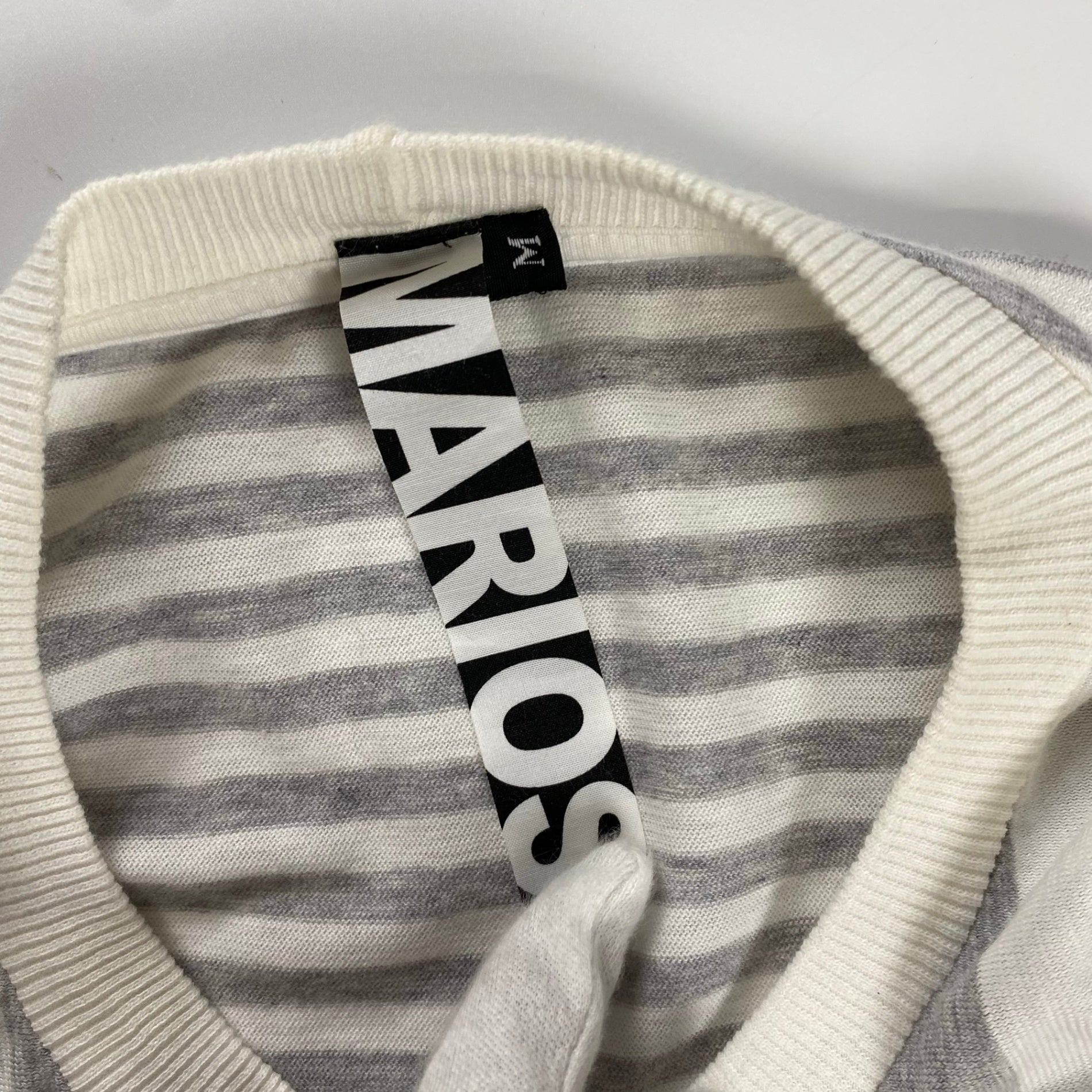 MARIOS マリオス / 変形デザイン ボーダーカットソー ホワイト×ライトグレー イタリアブランド SIZE:M