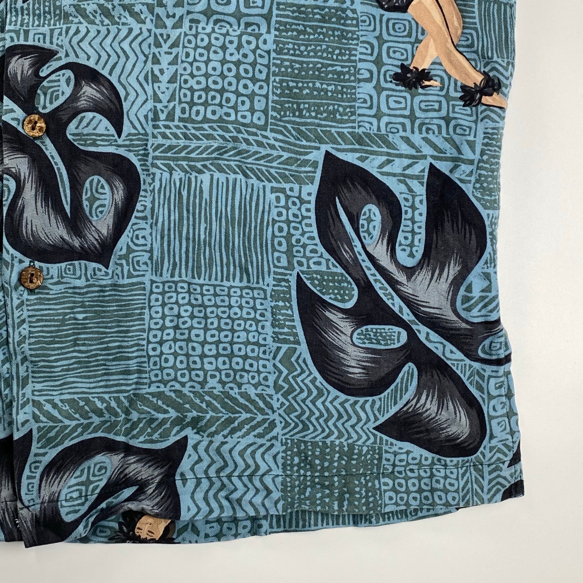 Hilo Hattie / シルク100％ アロハシャツ フラガール モンステラ SIZE：S（L程度）