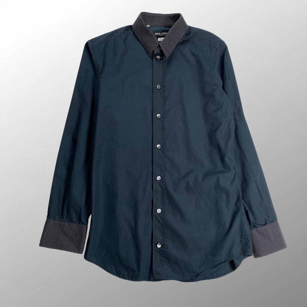 DOLCE＆GABBANA ドルチェ＆ガッバーナ / ブラックシャツ ドット柄 DGプレート MADE IN ITALY SIZE：38(M程度)