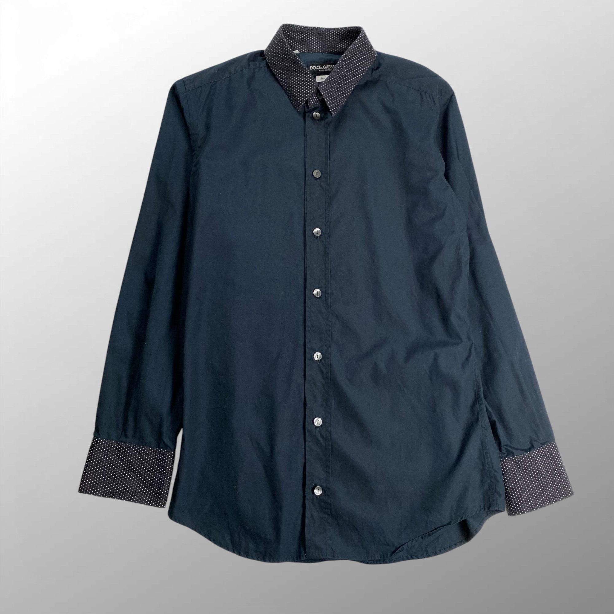 DOLCE＆GABBANA ドルチェ＆ガッバーナ / ブラックシャツ ドット柄 DGプレート MADE IN ITALY SIZE：38(M程度)