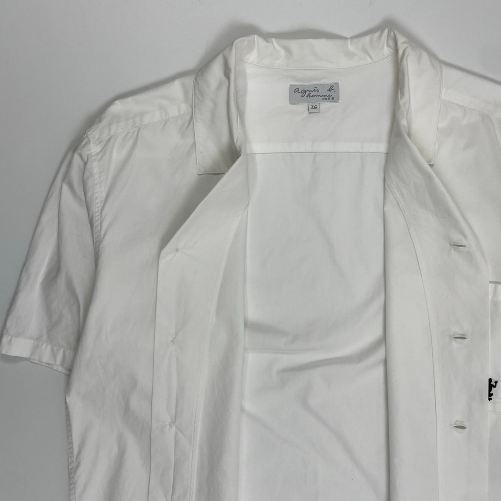 agnes b homme アニエスベー オム / レザール刺繍オープンカラーシャツ ホワイト 参考定価：25,000程度 SIZE：36
