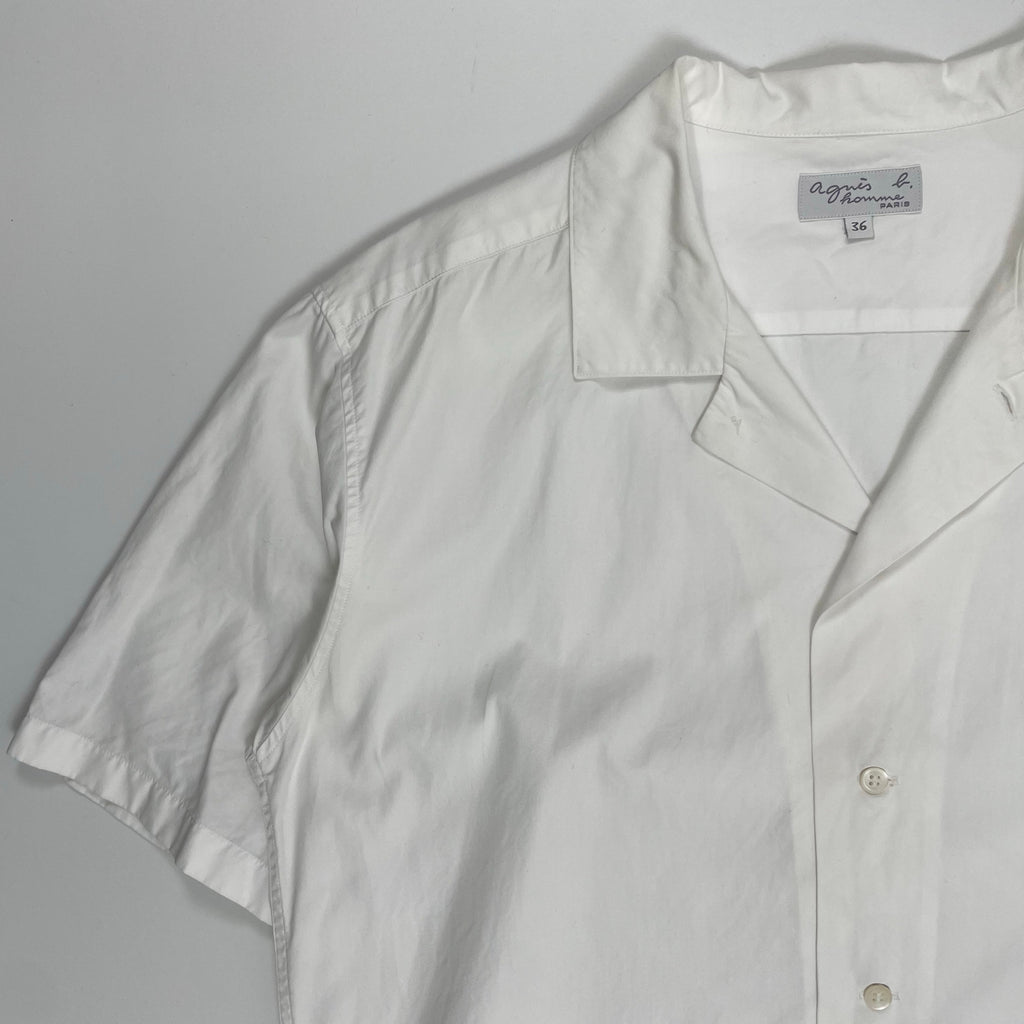 agnes b homme アニエスベー オム / レザール刺繍オープンカラーシャツ ホワイト 参考定価：25,000程度 SIZE：36