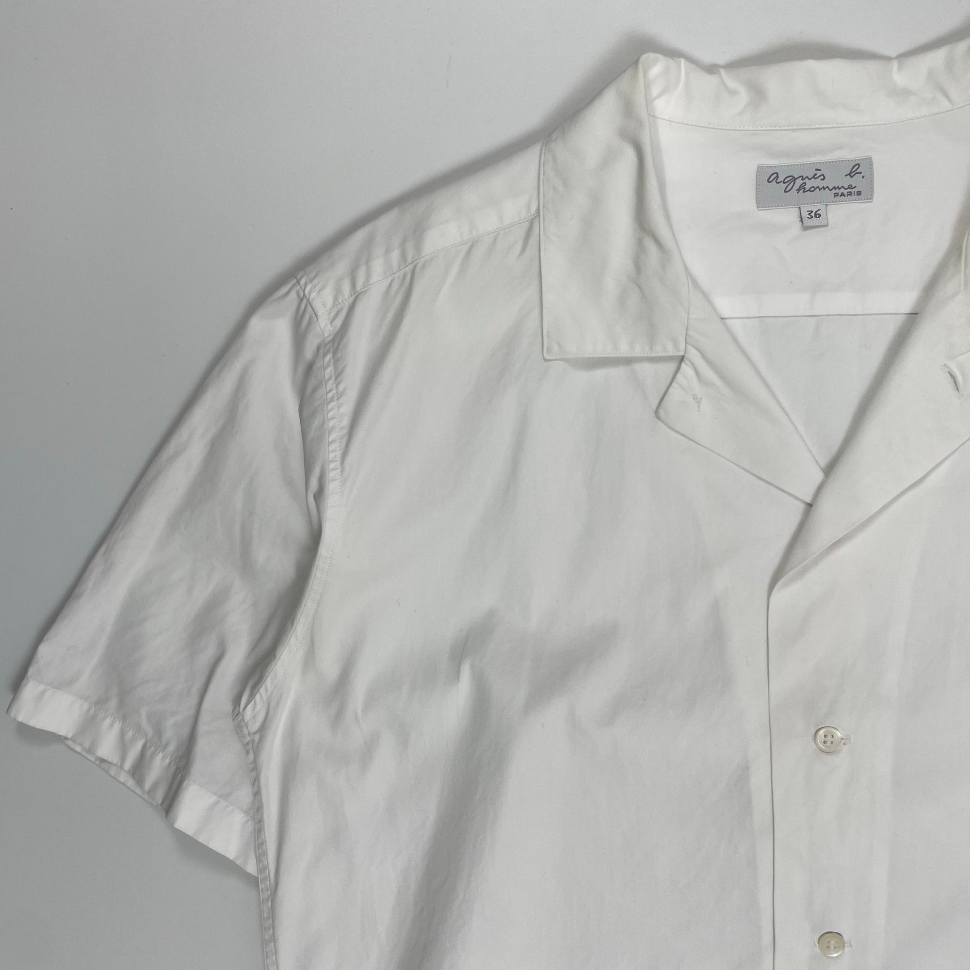 agnes b homme アニエスベー オム / レザール刺繍オープンカラーシャツ ホワイト 参考定価：25,000程度 SIZE：36