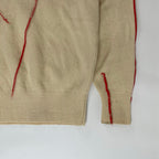 papas パパス /VINTAGE シームデザインラムウールニット オフホワイト×レッド SIZE：FREE