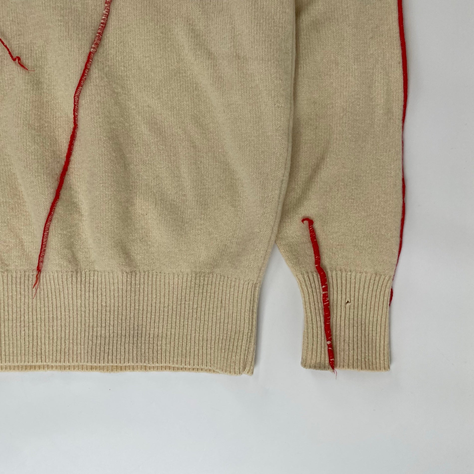 papas パパス /VINTAGE シームデザインラムウールニット オフホワイト×レッド SIZE：FREE