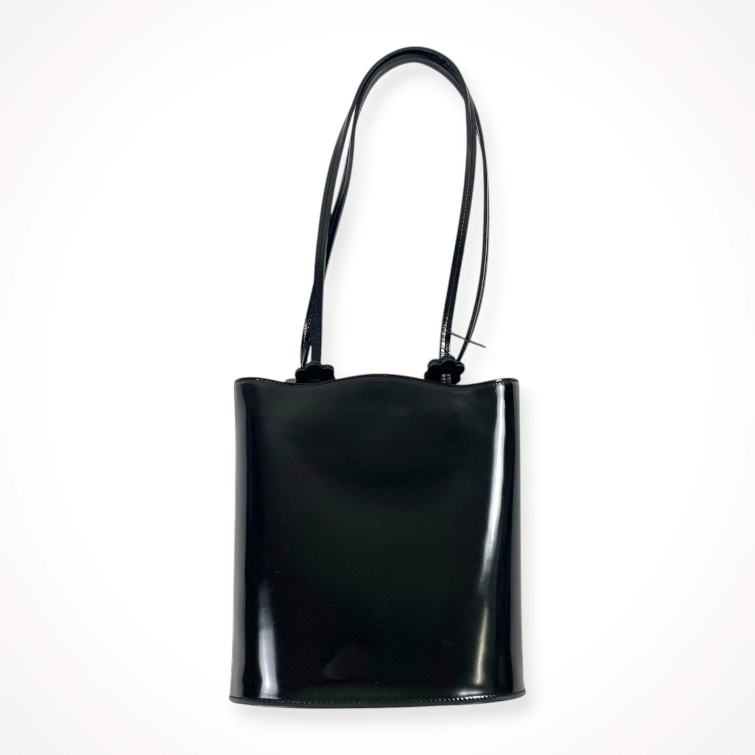 FURLA / パテントレザー フラワーチャームトートバッグ ブラック