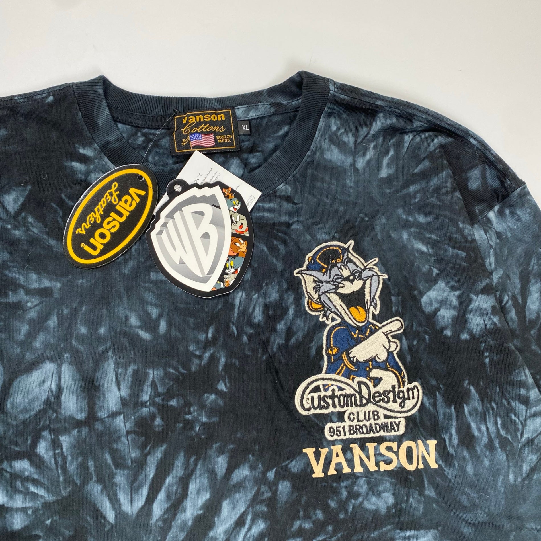 vanson × TOM&JERRY バンソン トムとジェリー / 長袖Tシャツ ワッペン デコレーション タイダイ 未使用 SIZE:XL