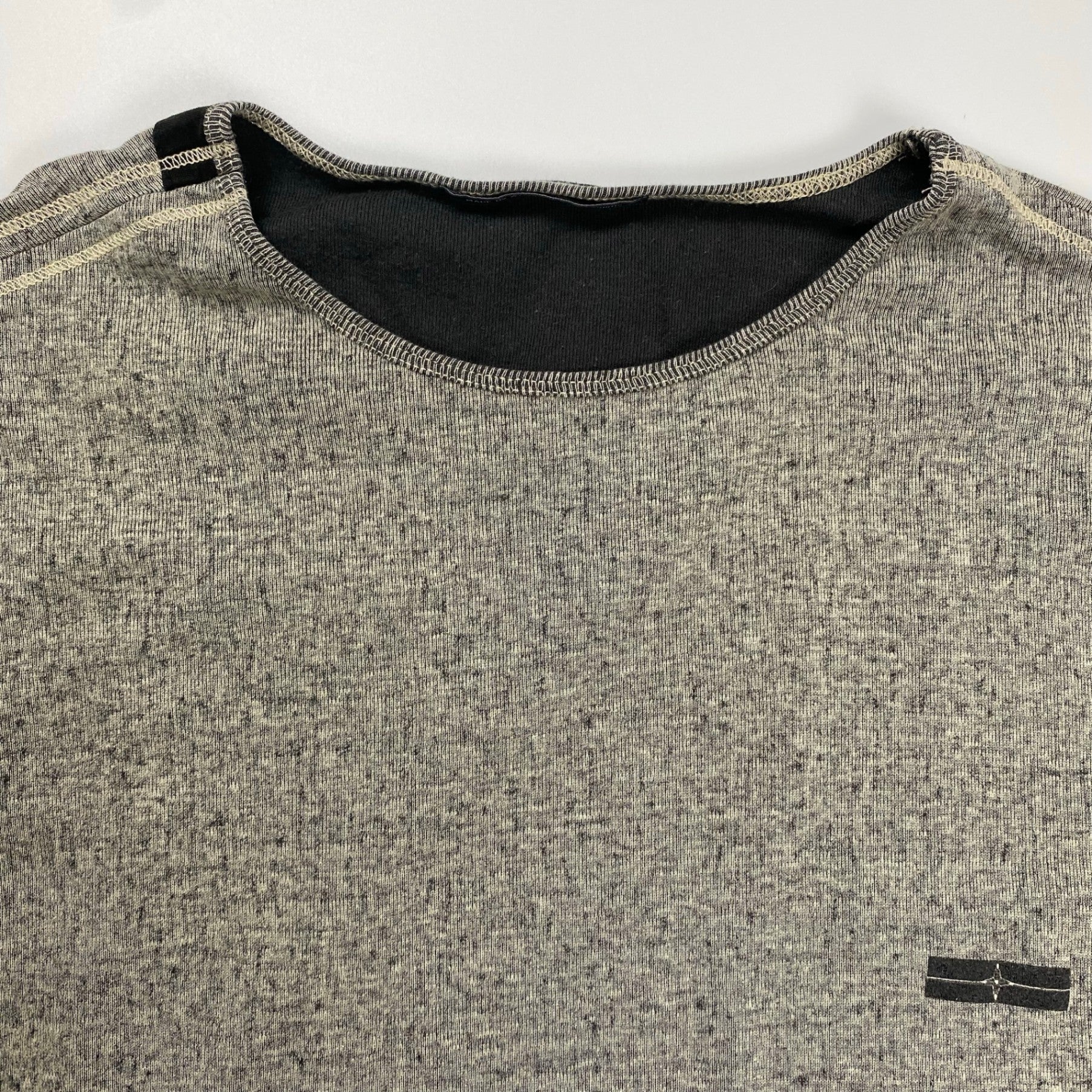 STONE ISLAND denims ストーンアイランド デニム / コットンリネンシームデザインTEE ロゴ グレー×ブラック SIZE:XL