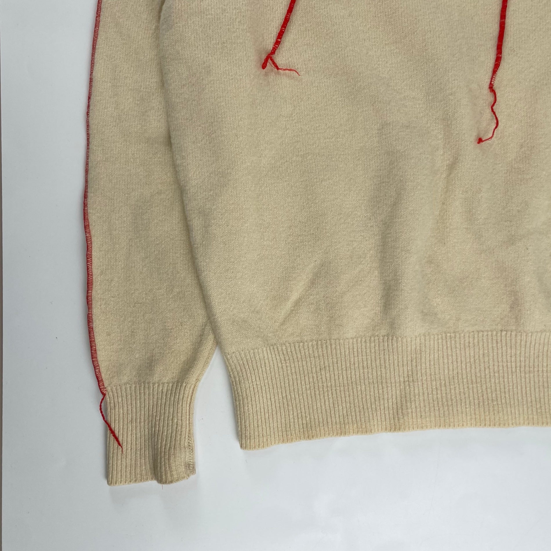 papas パパス /VINTAGE シームデザインラムウールニット オフホワイト×レッド SIZE：FREE