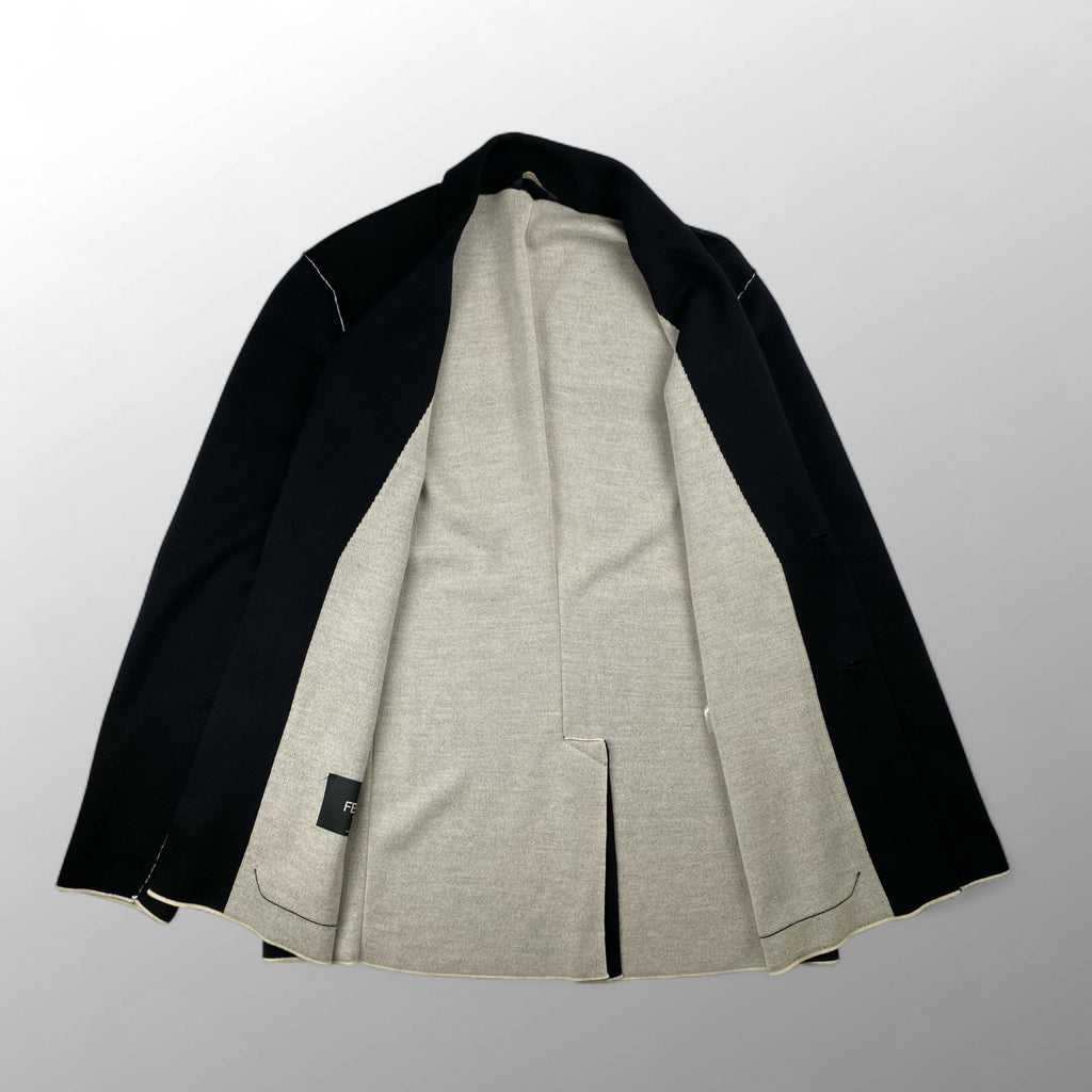 FENDI フェンディ / ニット バイカラー ジャガード ジャケット MADE IN ITALY SIZE:48（L程度）