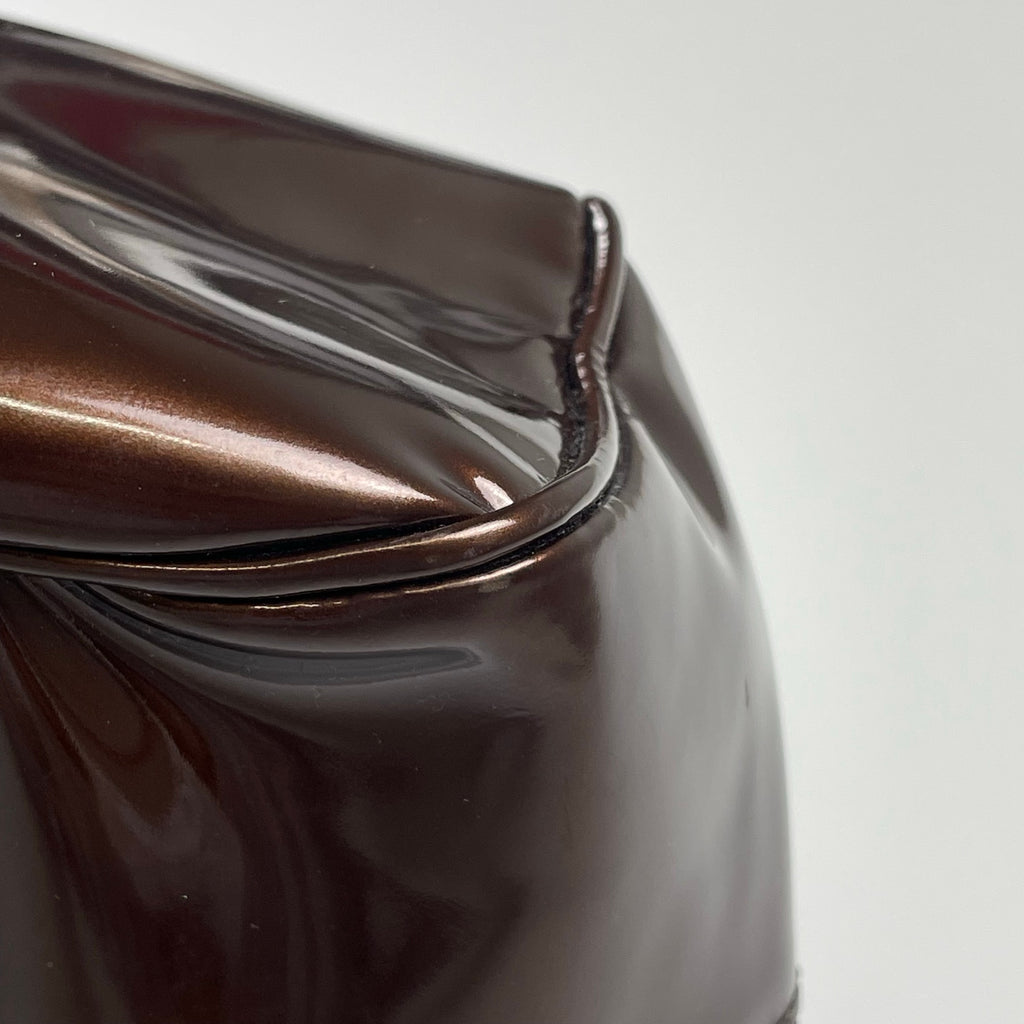 GIORGIO ARMANI ジョルジオ アルマーニ / パテントレザー ギャザードハンドバッグ がま口 YGW559 ブロンズ