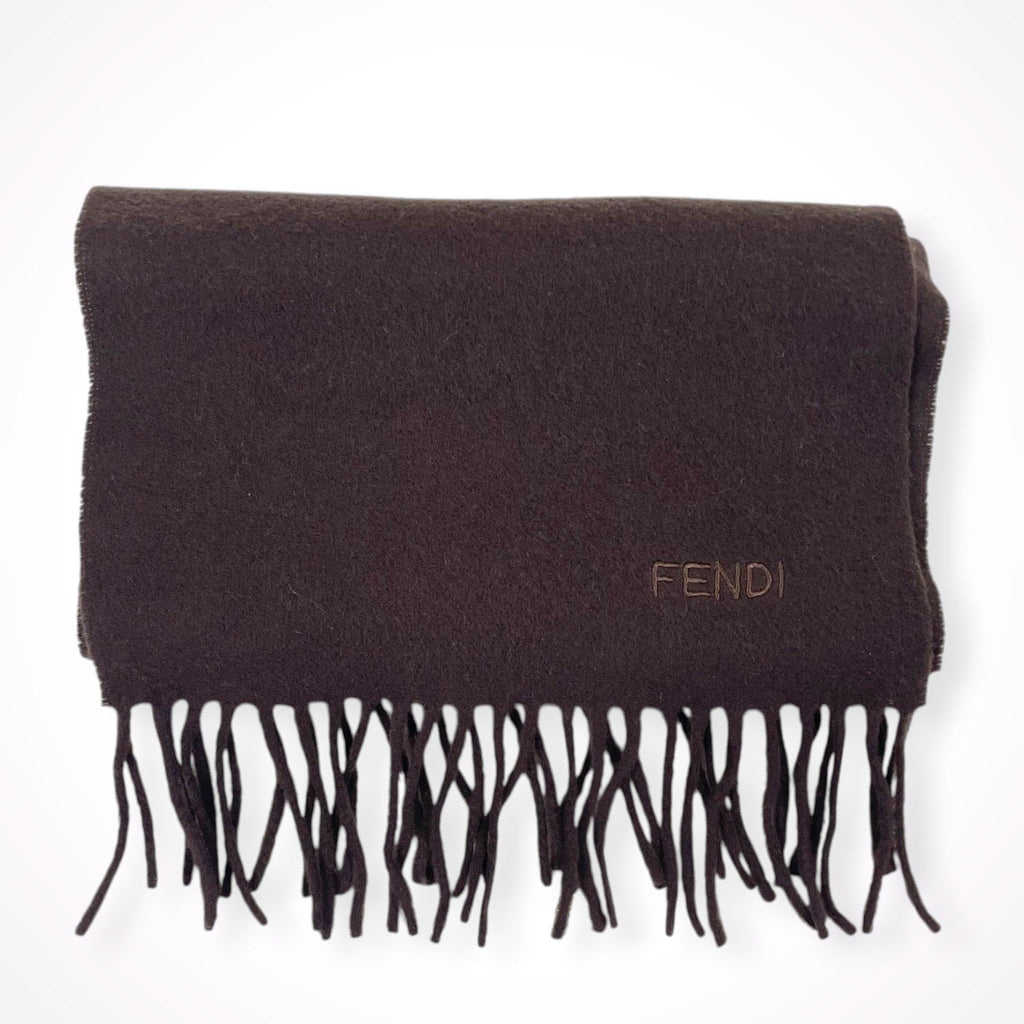 FENDI / ロゴ刺繍ウールマフラー ブラウン 参考定価：45,000程度