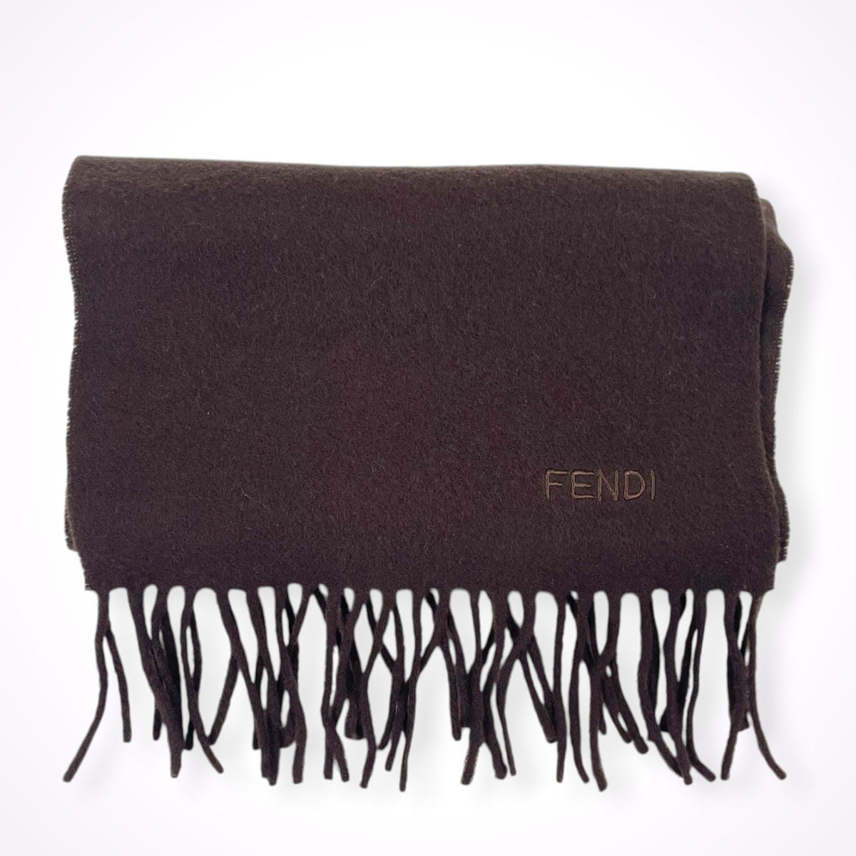 FENDI / ロゴ刺繍ウールマフラー ブラウン 参考定価：45,000程度