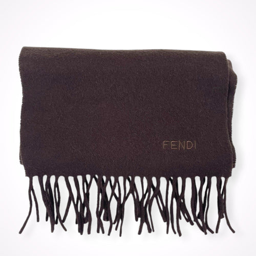 FENDI / ロゴ刺繍ウールマフラー ブラウン 参考定価：45,000程度