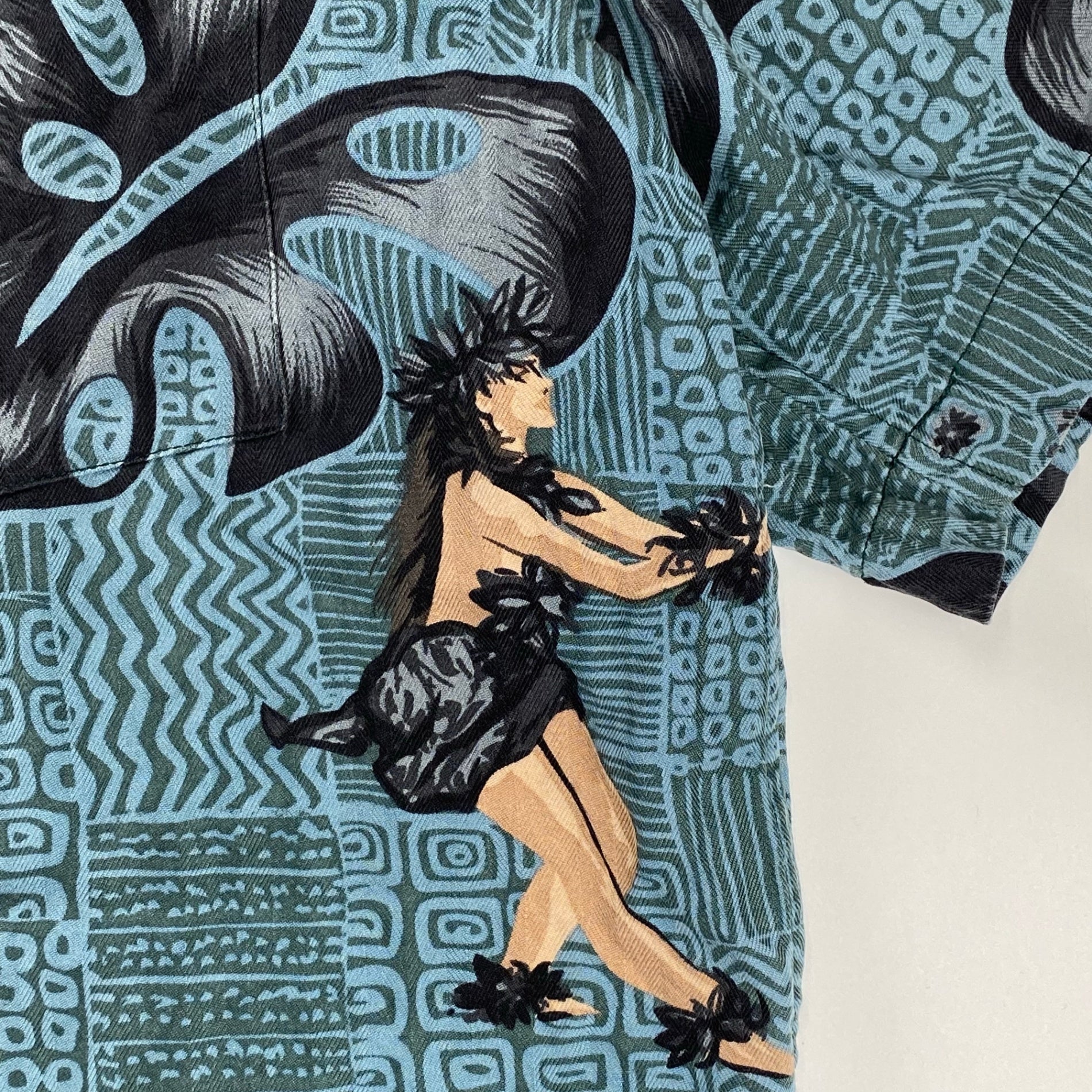 Hilo Hattie / シルク100％ アロハシャツ フラガール モンステラ SIZE：S（L程度）