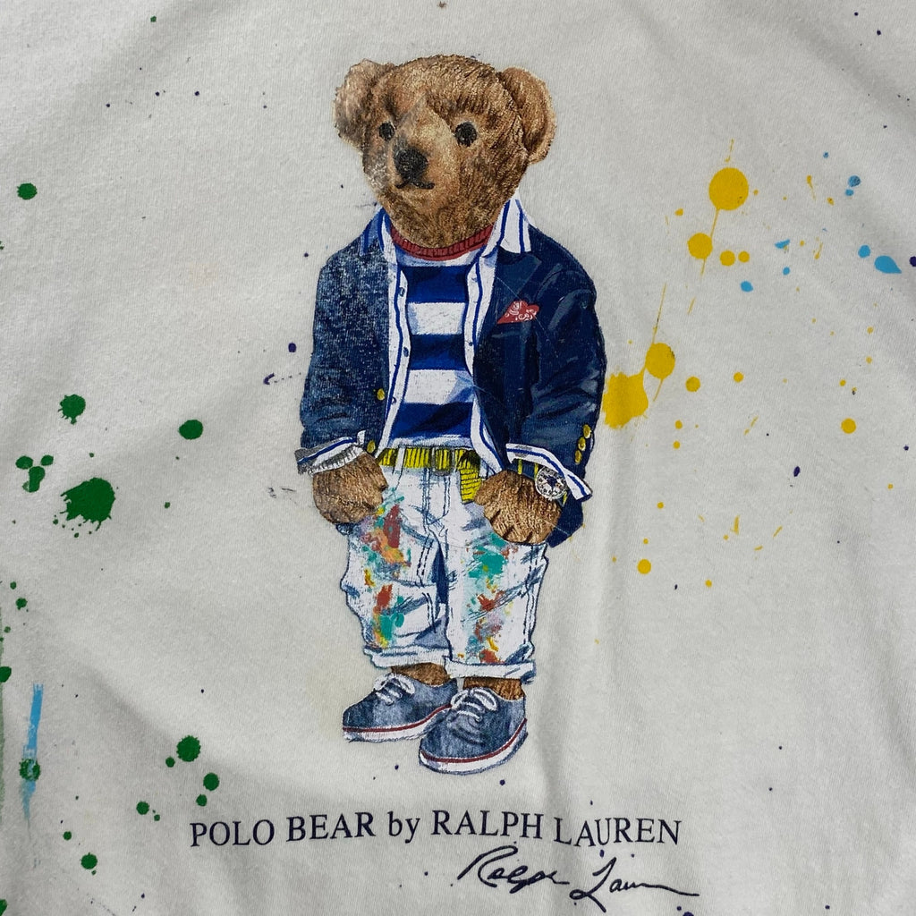 POLO RALPH LAUREN ポロ ラルフローレン / ポロベア ペンキ加工  Tシャツ 筆記体ロゴ レアデザイン SIZE:S