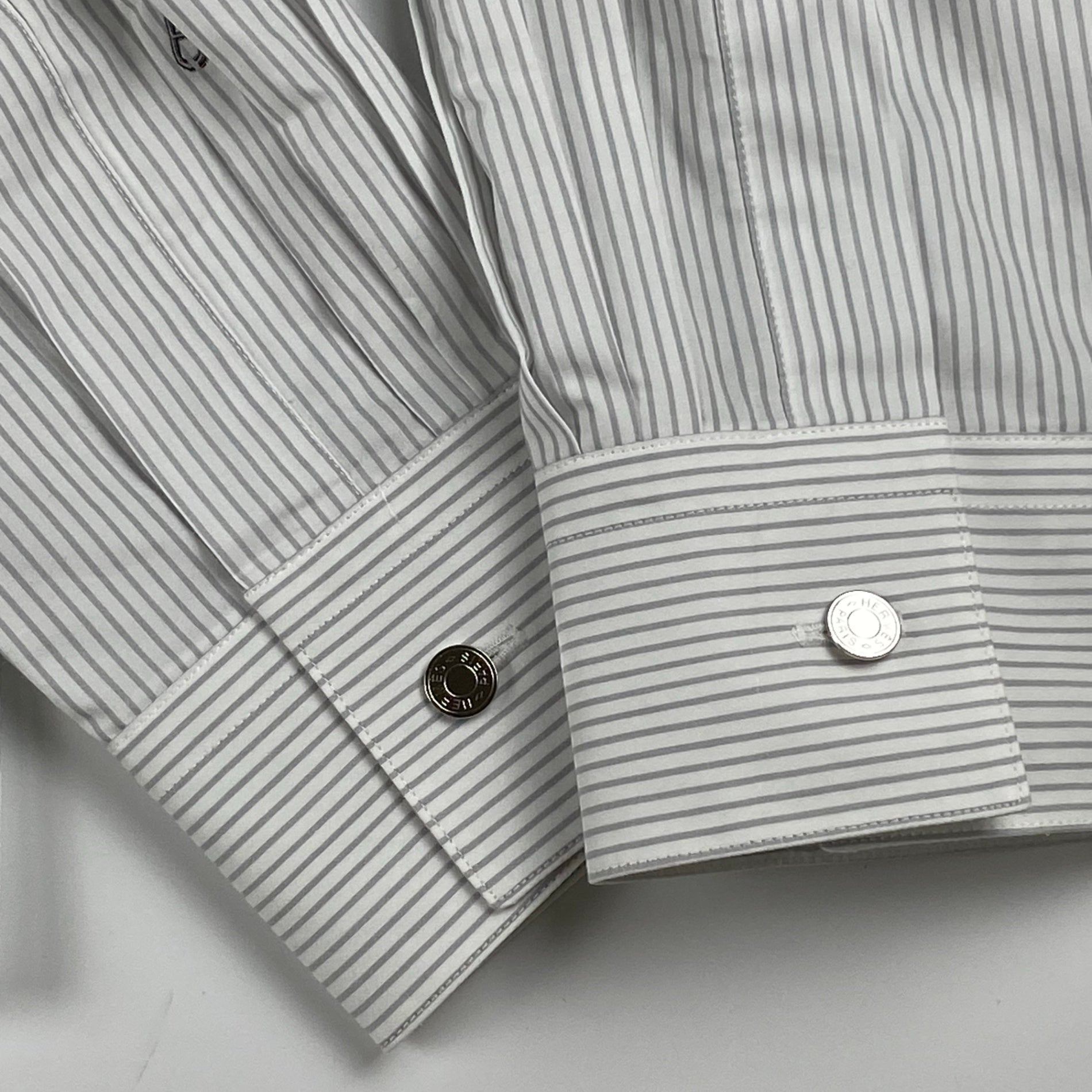 HERMES エルメス / シェーヌダンクル柄 ストライプ シャツ セリエボタン SIZE:40（L程度）