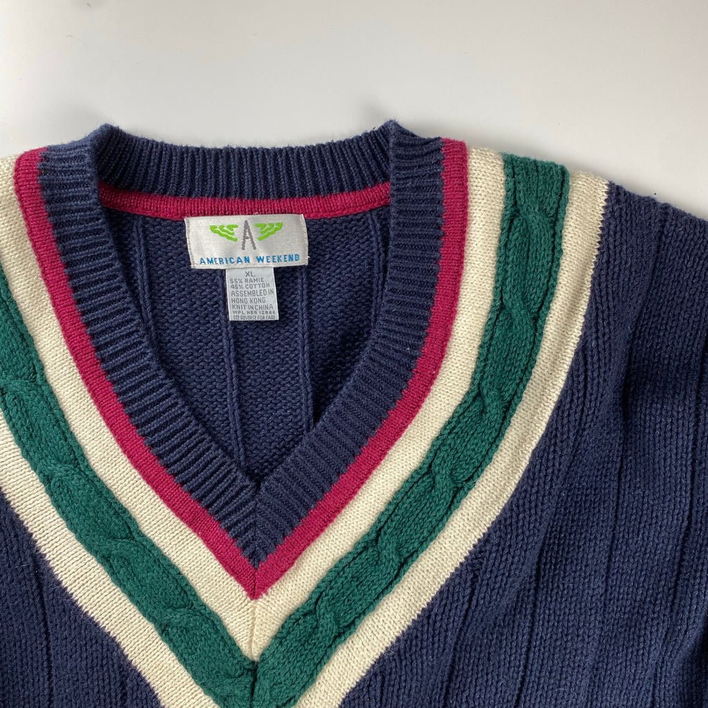 古着 AMERICAN WEEKEND アメリカン ウィークエンド / チルデン 3D ニット コットンリネン SIZE:XL