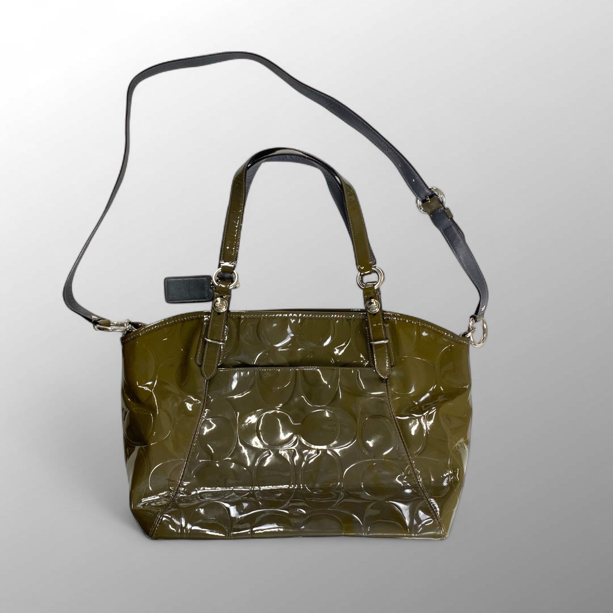 COACH コーチ / パテントレザー 2WAY トートバッグ ショルダーバッグ シグネチャーロゴ F18753 カーキ