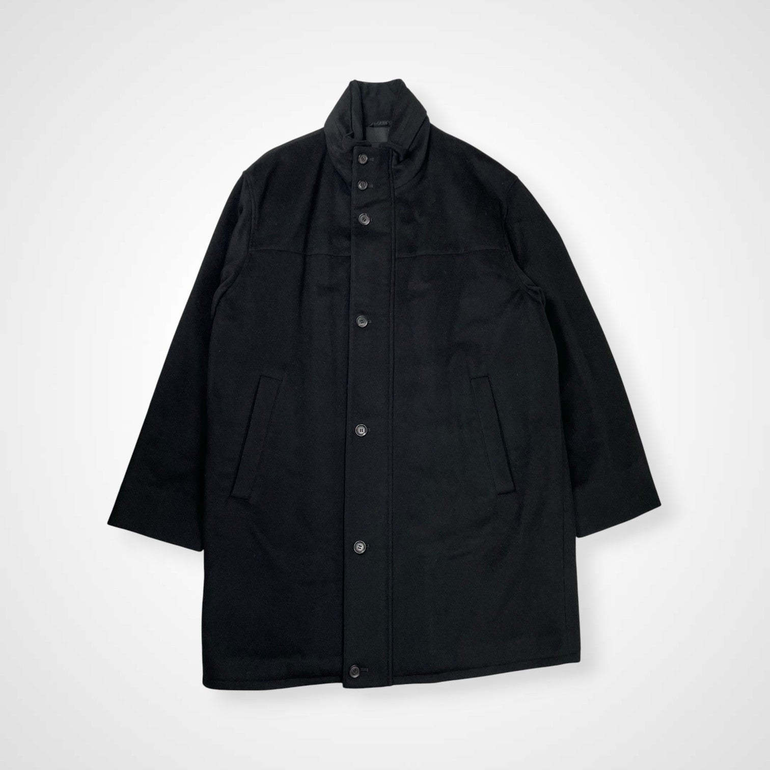 VINTAGE ヴィンテージ / ピュアカシミヤコート フード収納 ブラック 参考定価：200,000程度 SIZE:LL