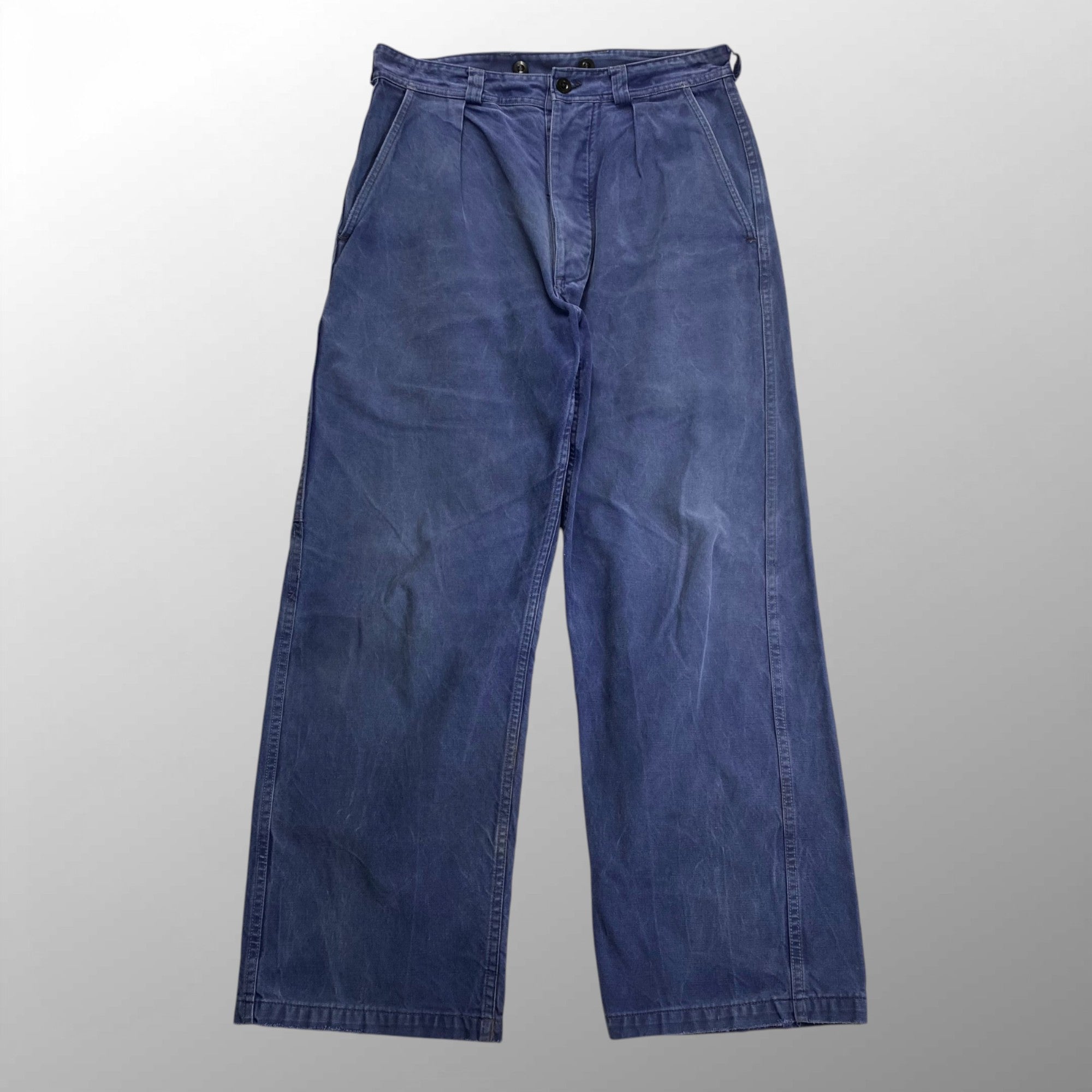 60s FRENCH VINTAGE / 1タック レイルマンパンツ 片ポケ フェード ツールポケット SIZE:W80cm