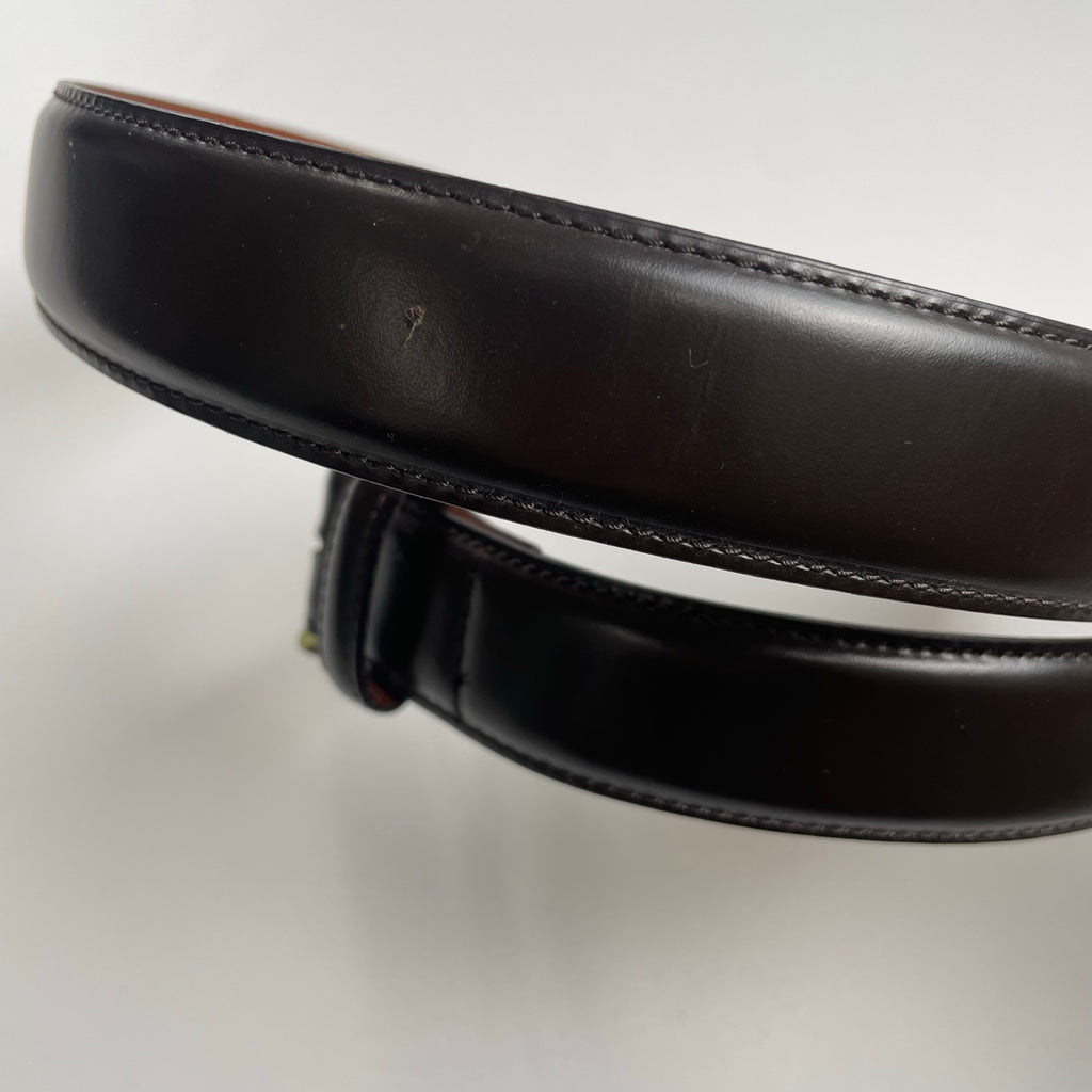 Brooks Brothers ブルックス ブラザーズ / レザーベルト ダークブラウン ゴールドバックル 日本製 美品 全長：105cm